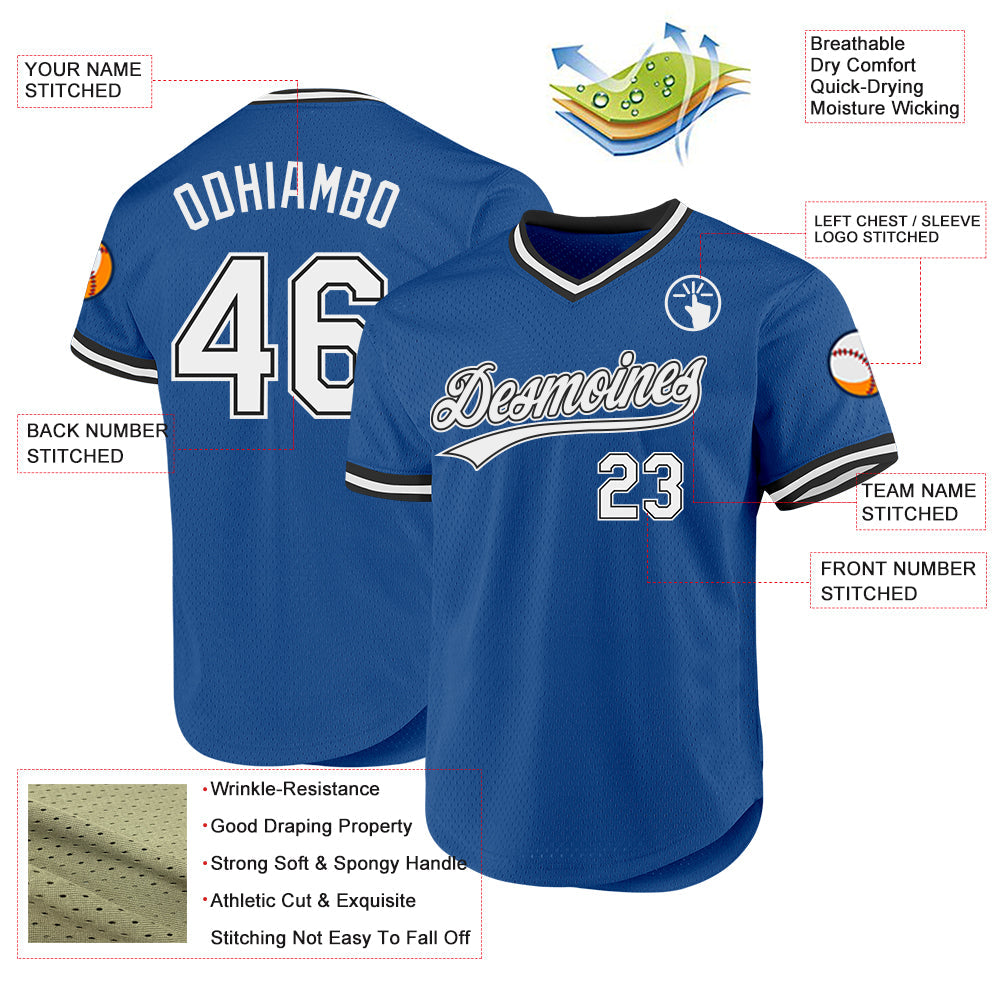 Custom Blue White-Black Authentic Throwback Baseball Jersey view 3