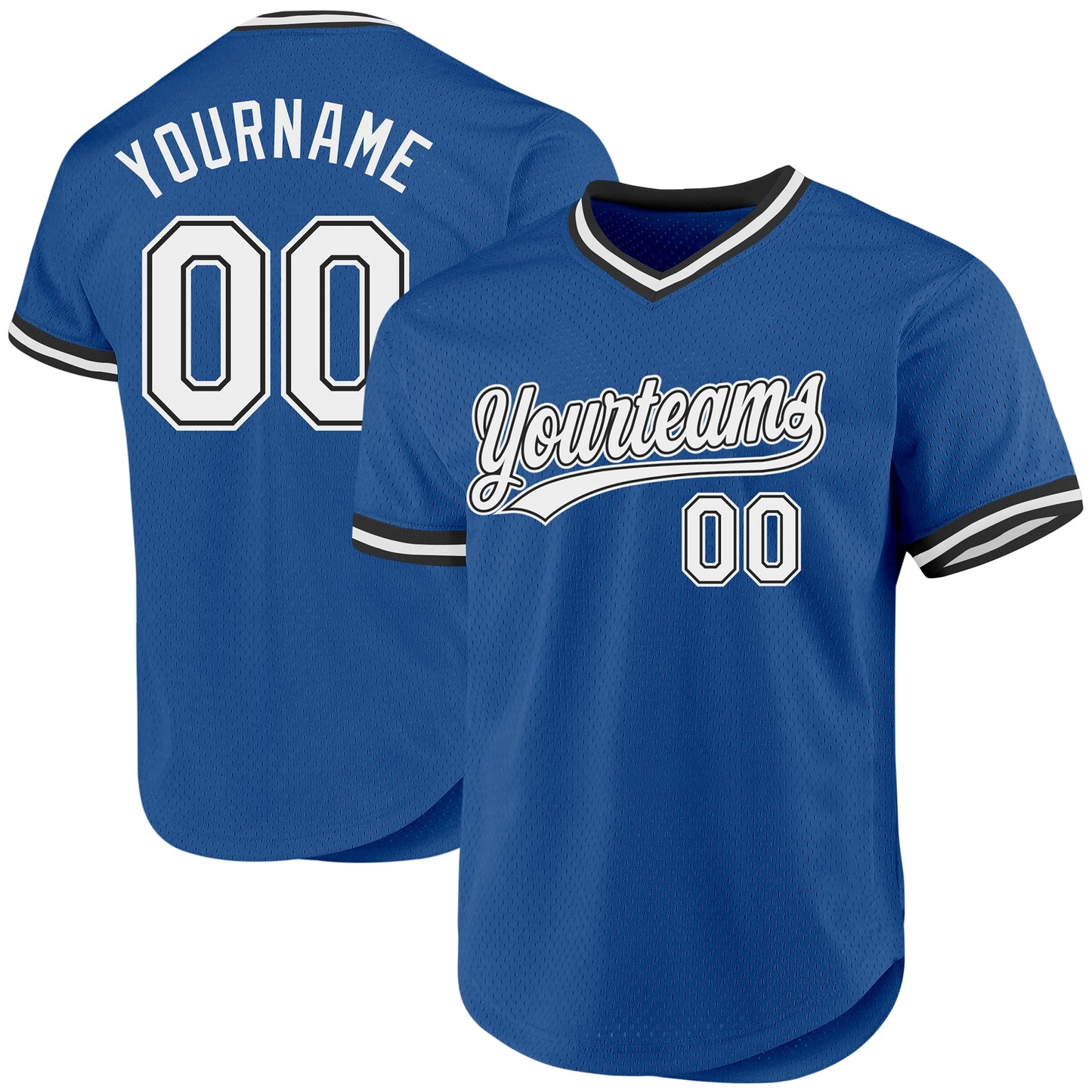 Custom Blue White-Black Authentic Throwback Baseball Jersey - Main View