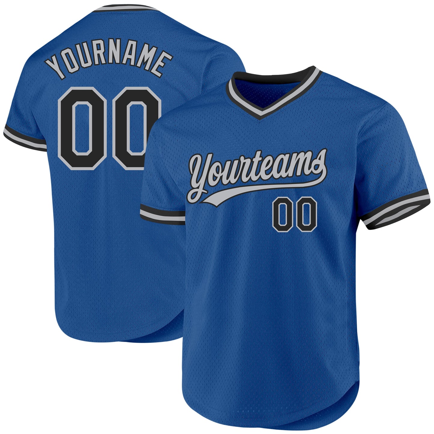 Custom Blue Black-Gray Authentic Throwback Baseball Jersey - Main View