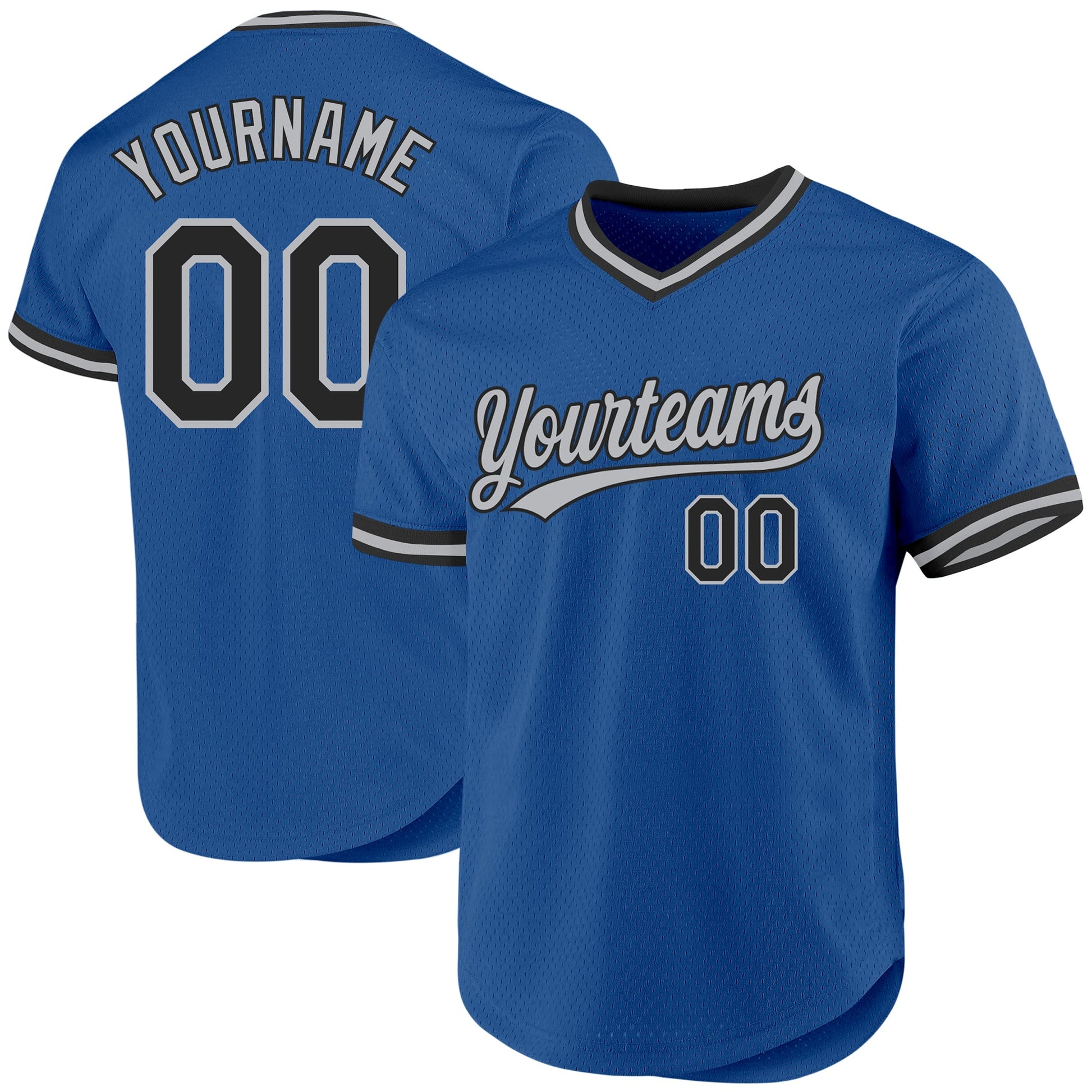 Custom Blue Black-Gray Authentic Throwback Baseball Jersey - Main View