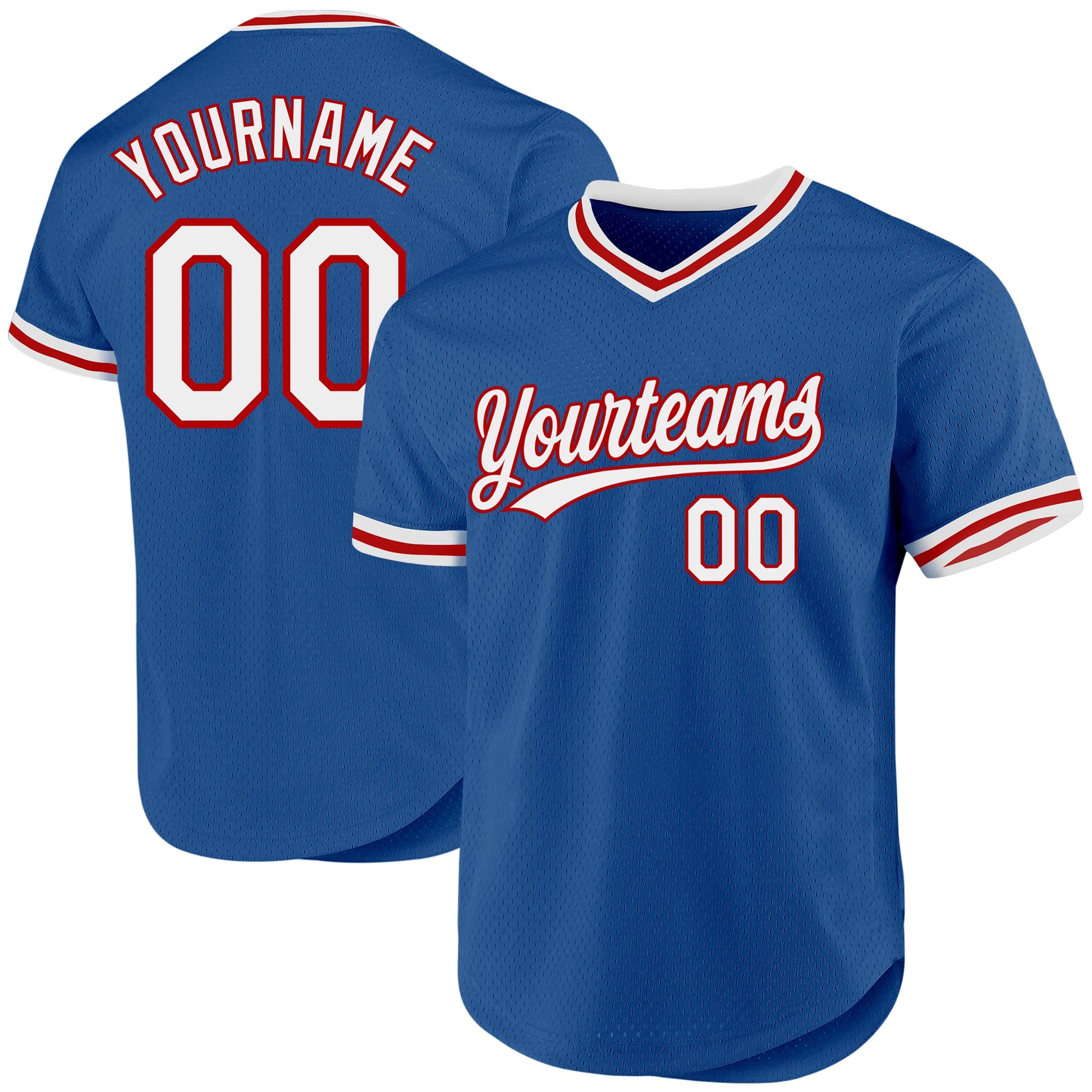 Custom Blue White-Red Authentic Throwback Baseball Jersey - Main View