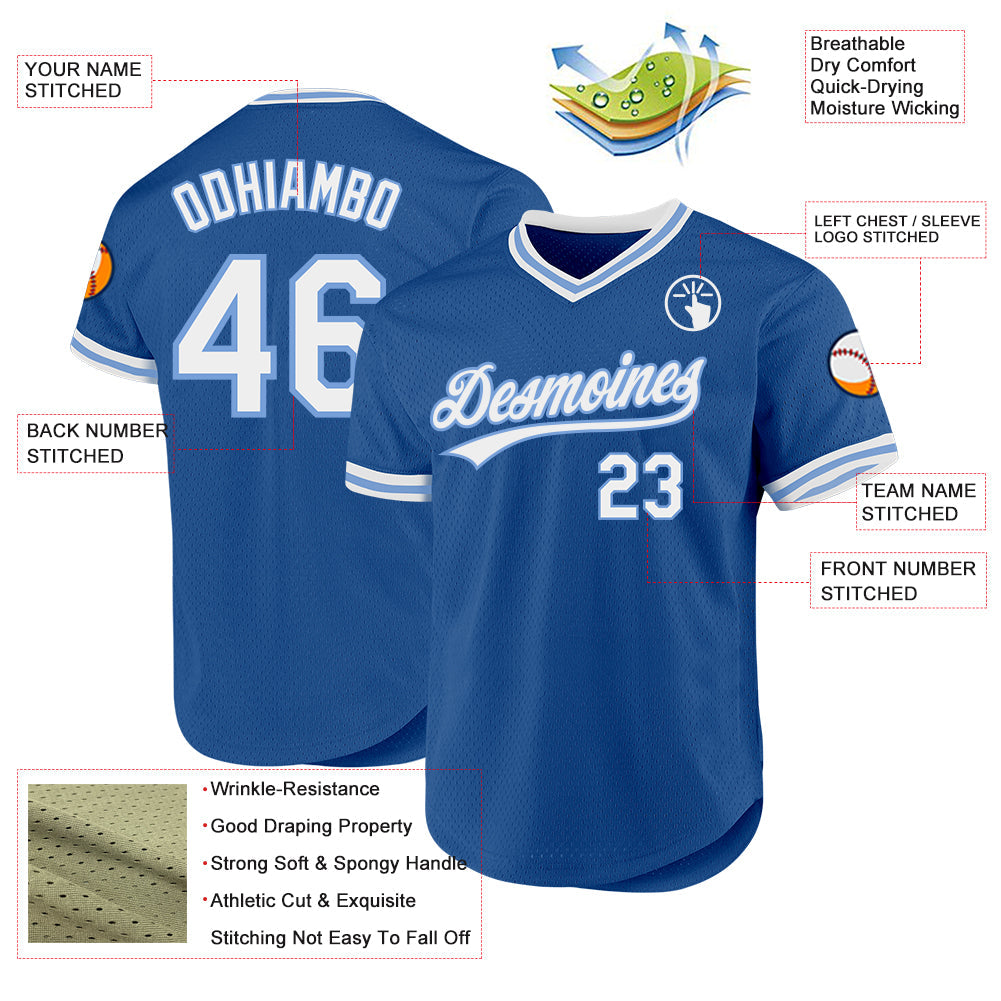 Custom Blue White-Light Blue Authentic Throwback Baseball Jersey view 3