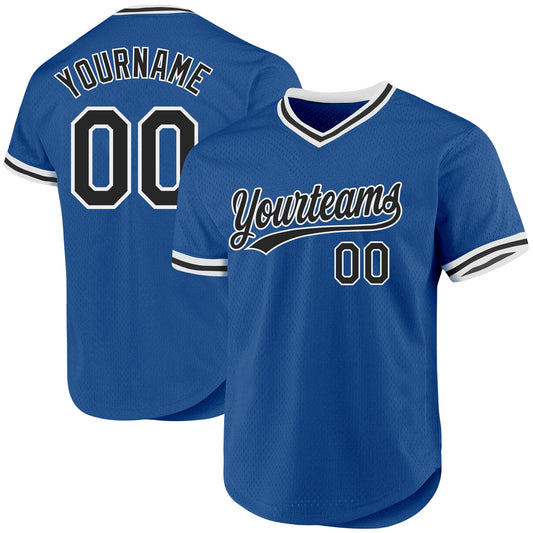 Custom Blue Black-White Authentic Throwback Baseball Jersey - Main View