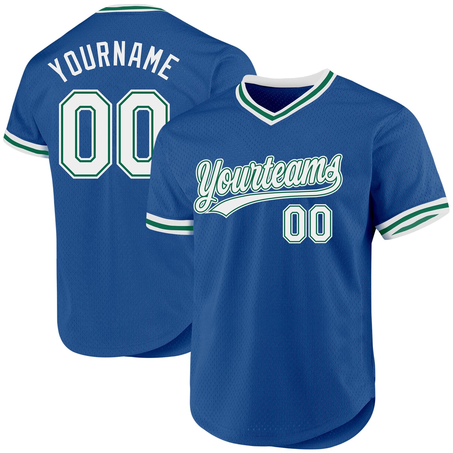 Custom Blue White-Kelly Green Authentic Throwback Baseball Jersey - Main View