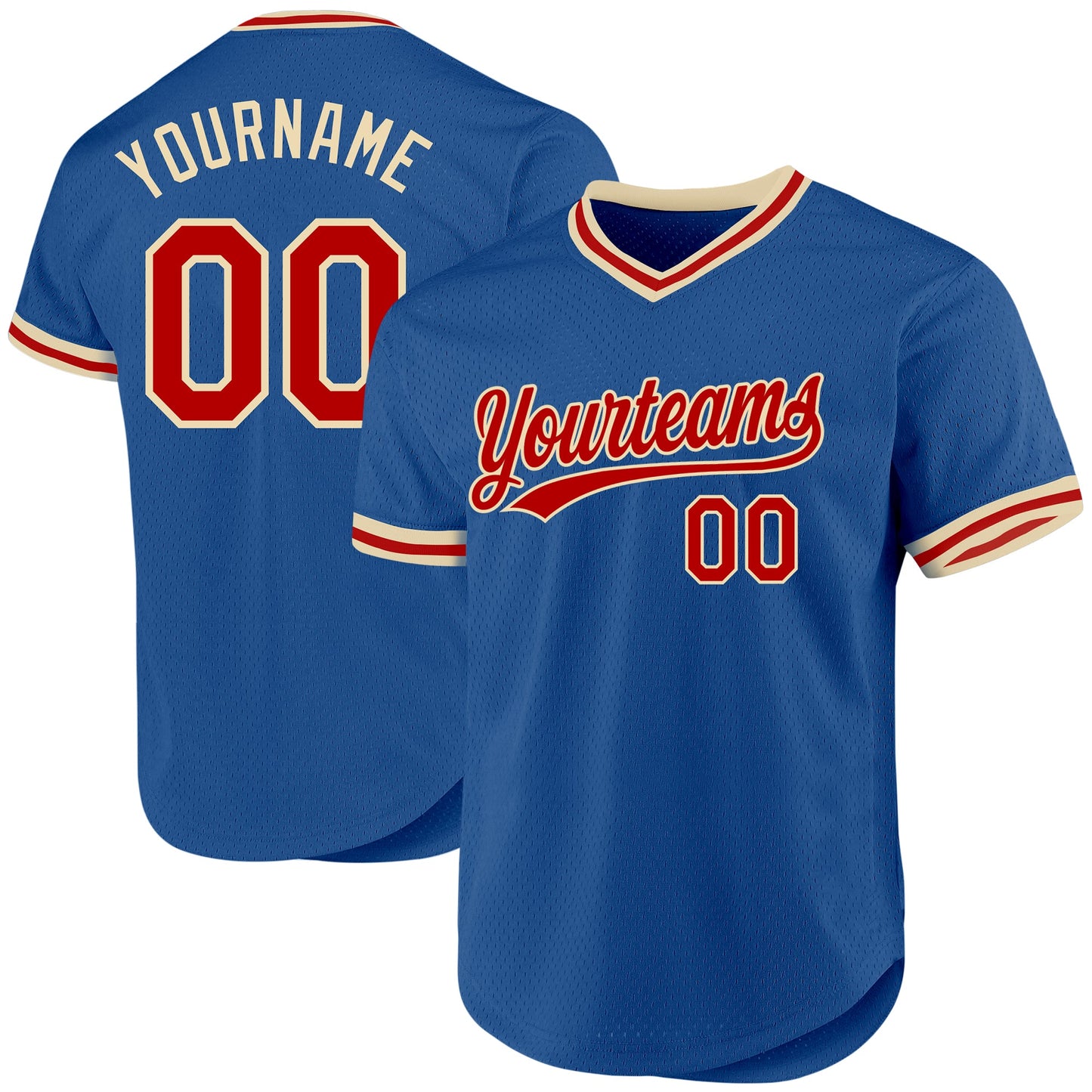 Custom Blue Red-Cream Authentic Throwback Baseball Jersey - Main View