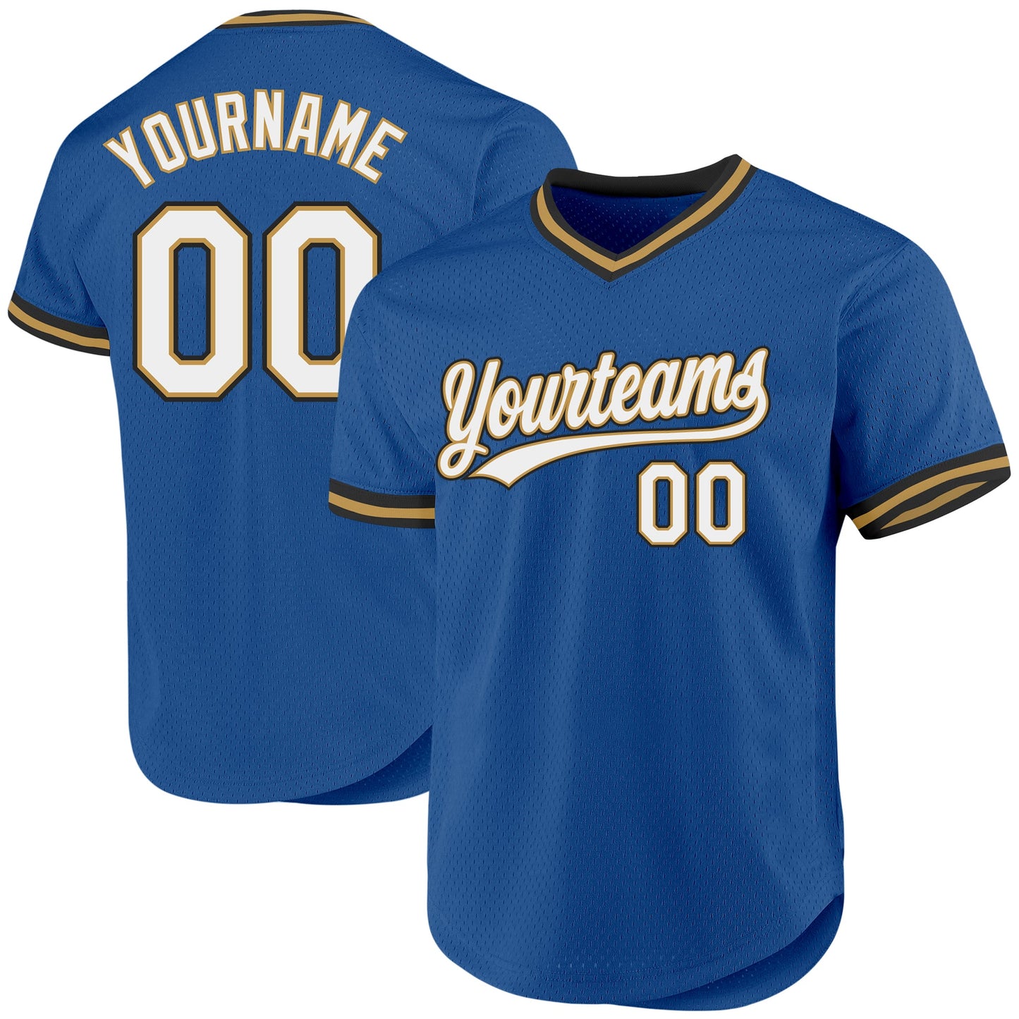 Custom Blue Old Gold-Black Authentic Throwback Baseball Jersey - Main View