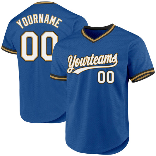 Custom Blue Old Gold-Black Authentic Throwback Baseball Jersey - Main View