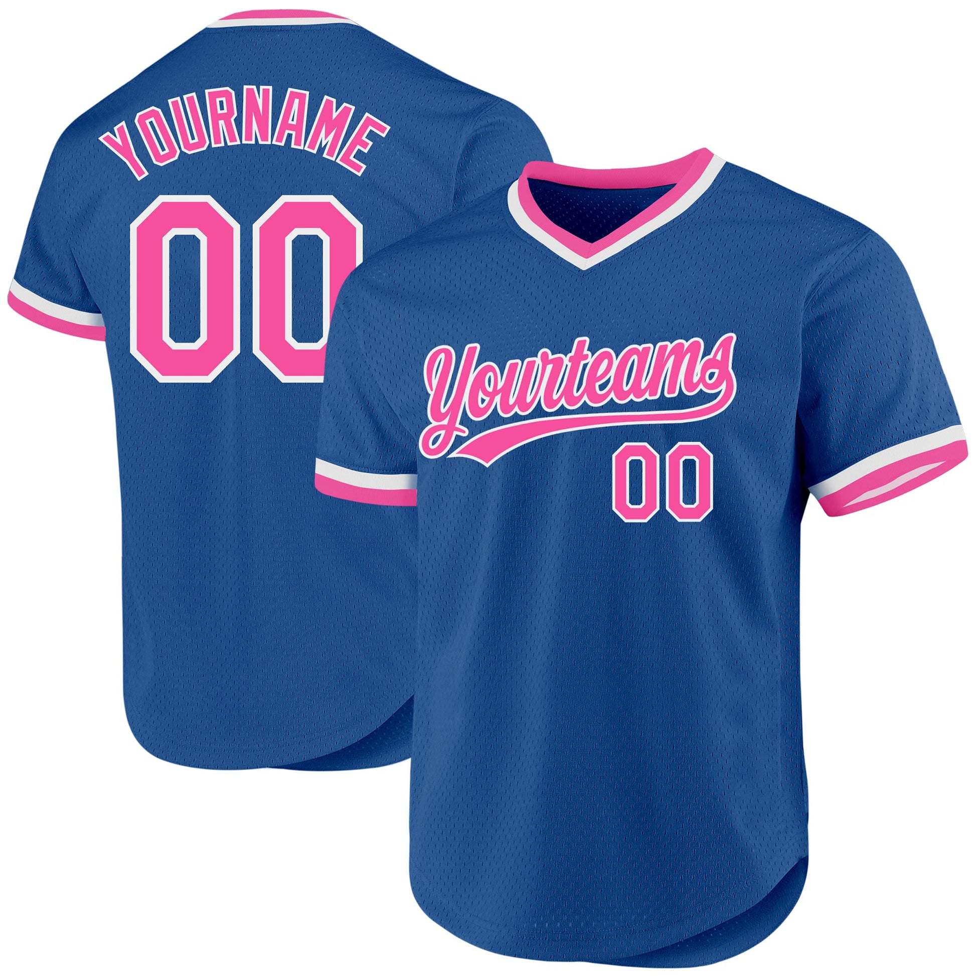 Custom Blue Pink-White Authentic Throwback Baseball Jersey - Main View