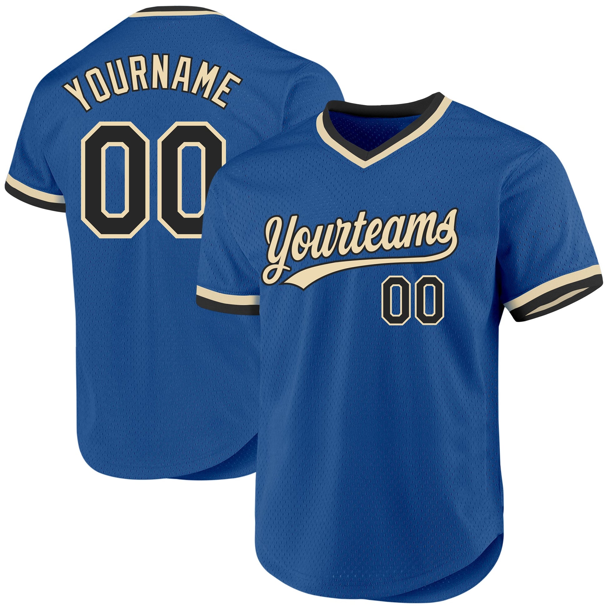 Custom Blue Black-Cream Authentic Throwback Baseball Jersey - Main View