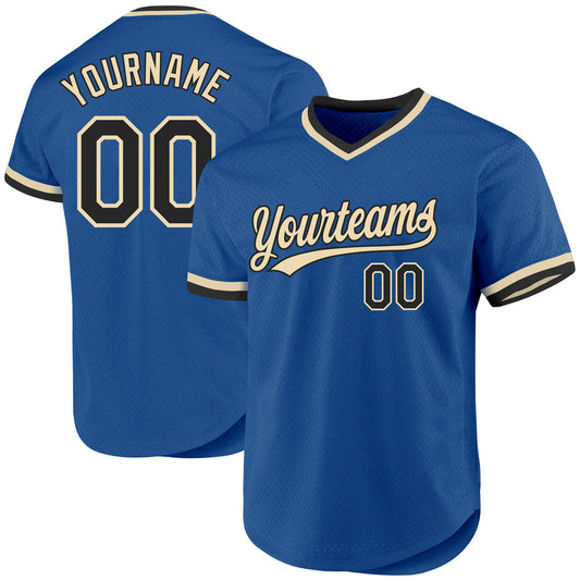 Custom Blue Black-Cream Authentic Throwback Baseball Jersey - Main View