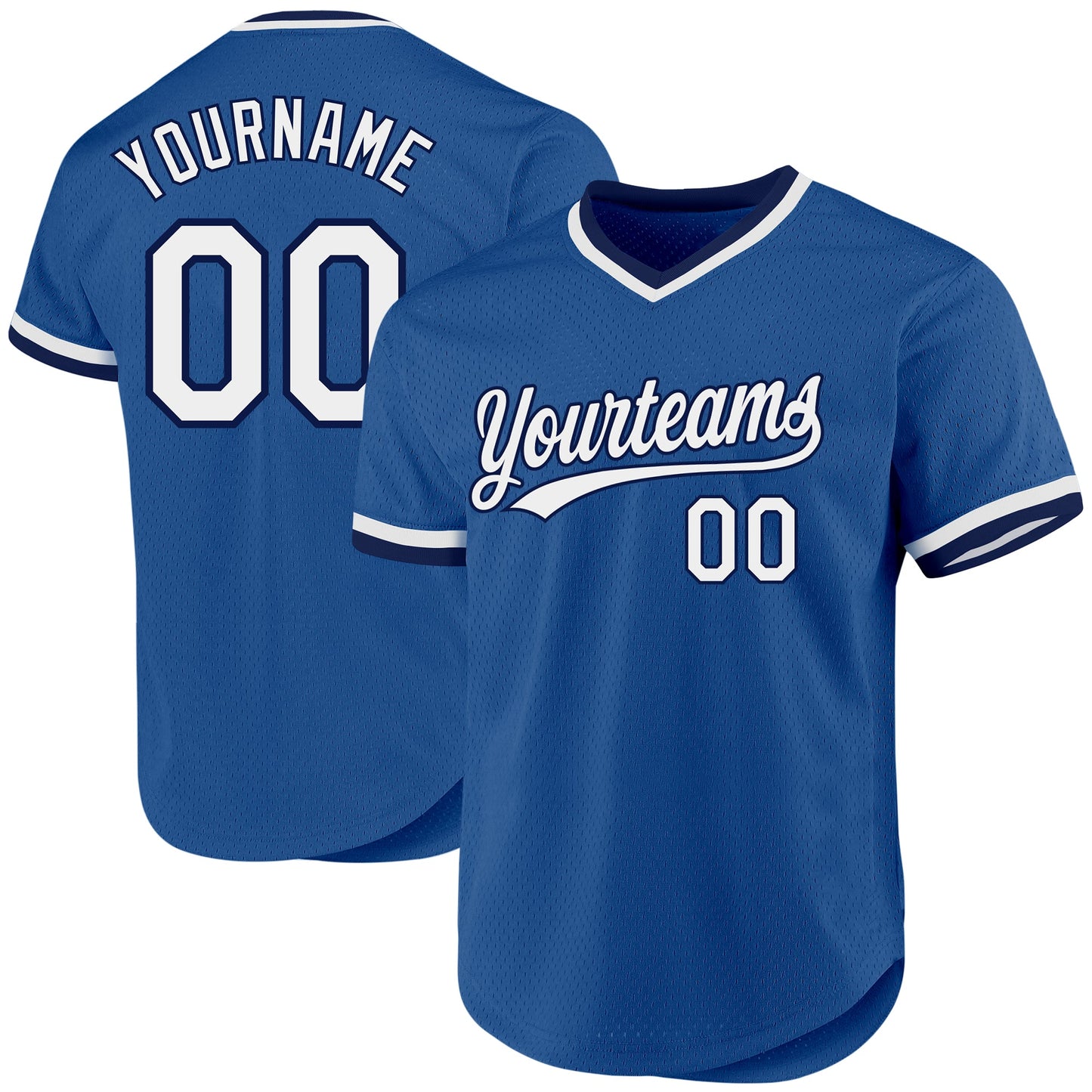 Custom Blue White-Navy Authentic Throwback Baseball Jersey - Main View