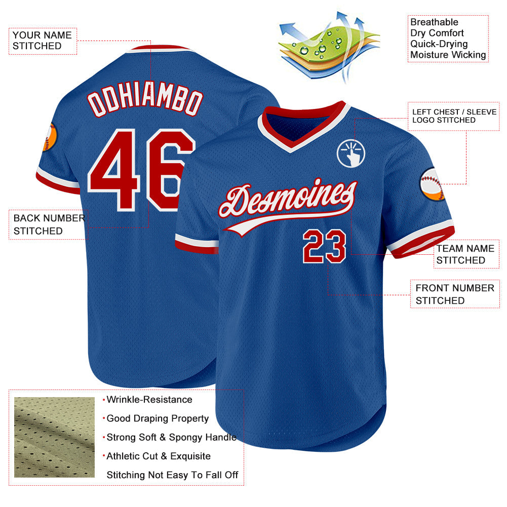Custom Blue Red-White Authentic Throwback Baseball Jersey view 3