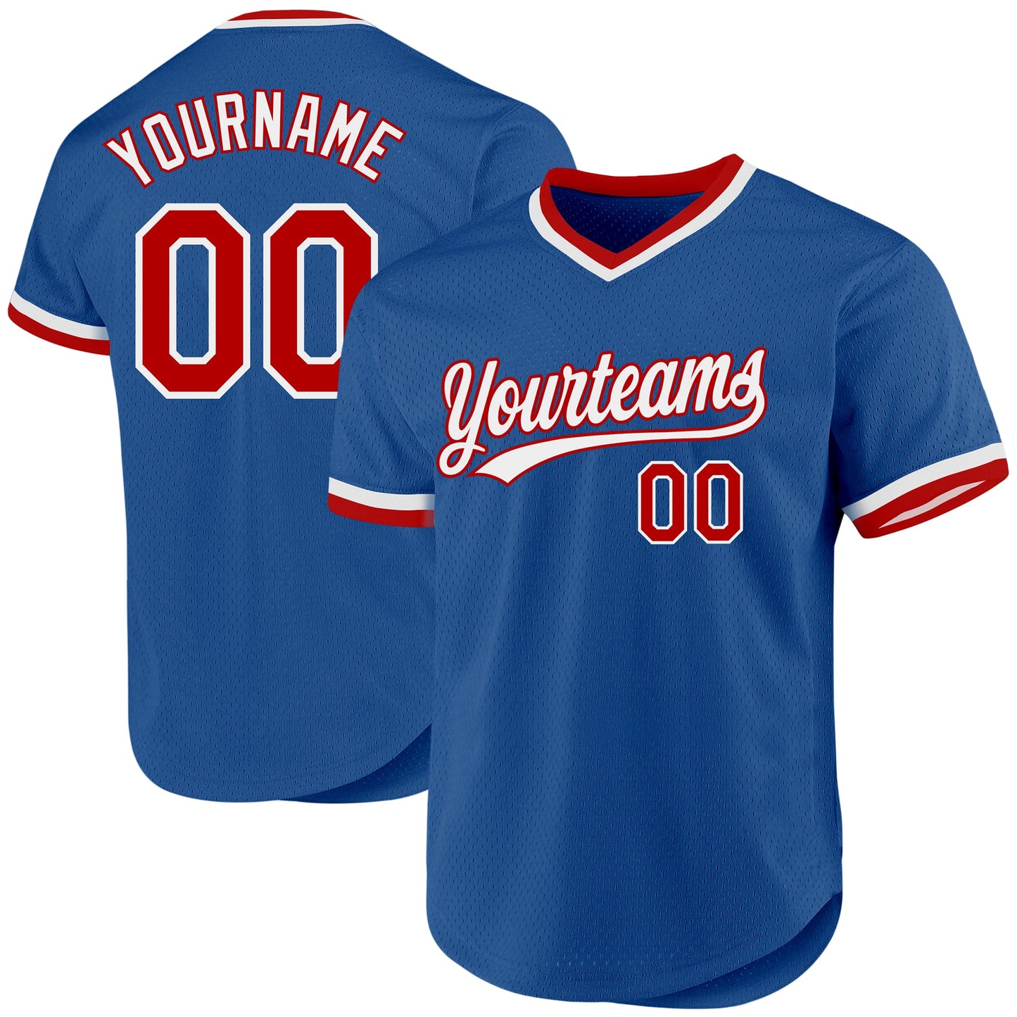 Custom Blue Red-White Authentic Throwback Baseball Jersey - Main View