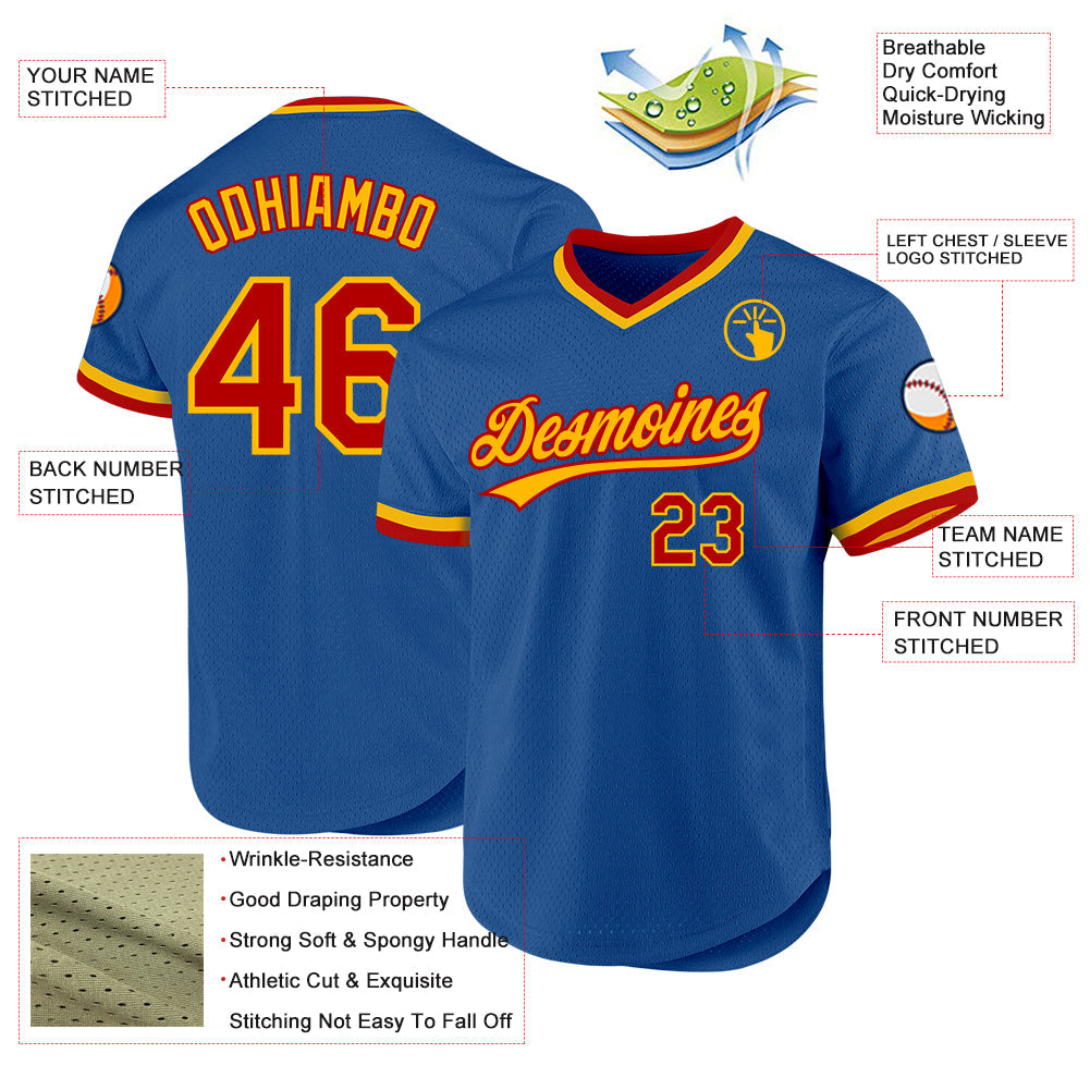 Custom Blue Red-Gold Authentic Throwback Baseball Jersey view 3