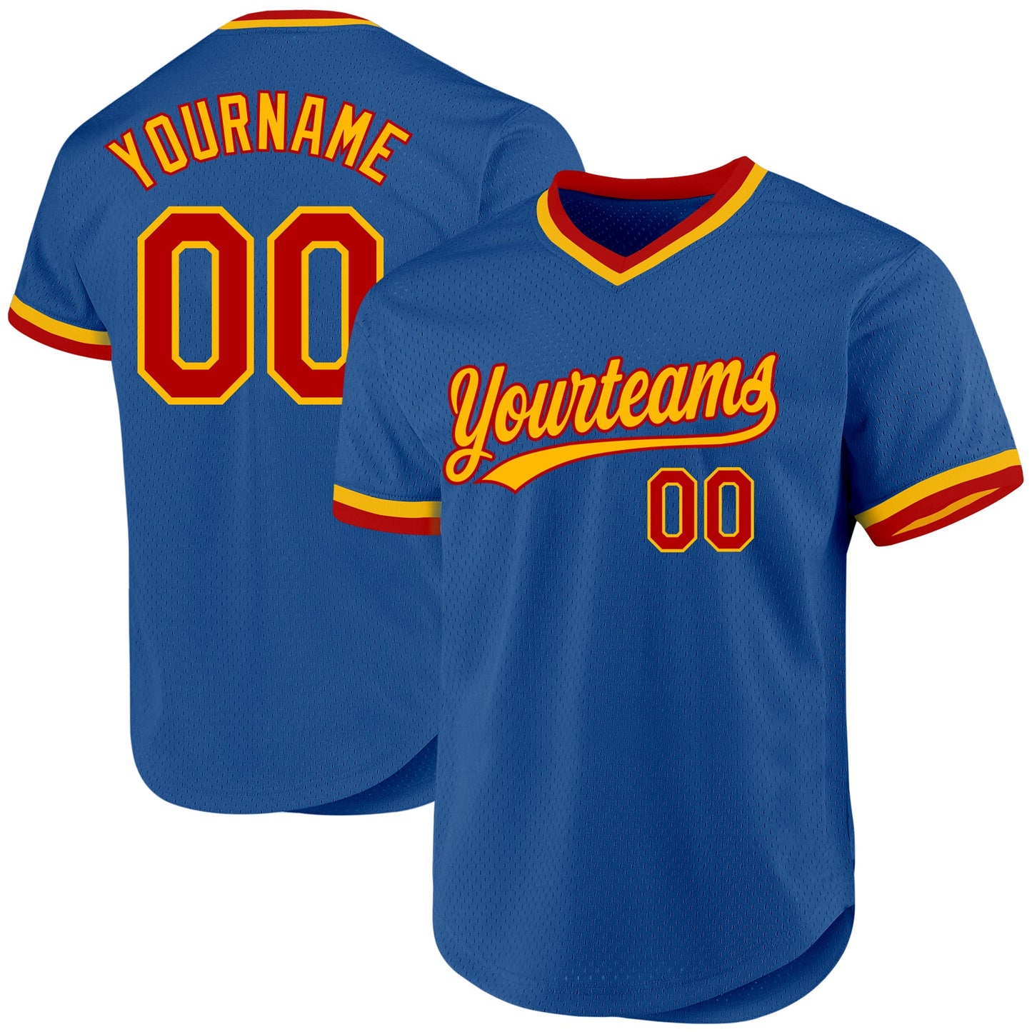 Custom Blue Red-Gold Authentic Throwback Baseball Jersey - Main View