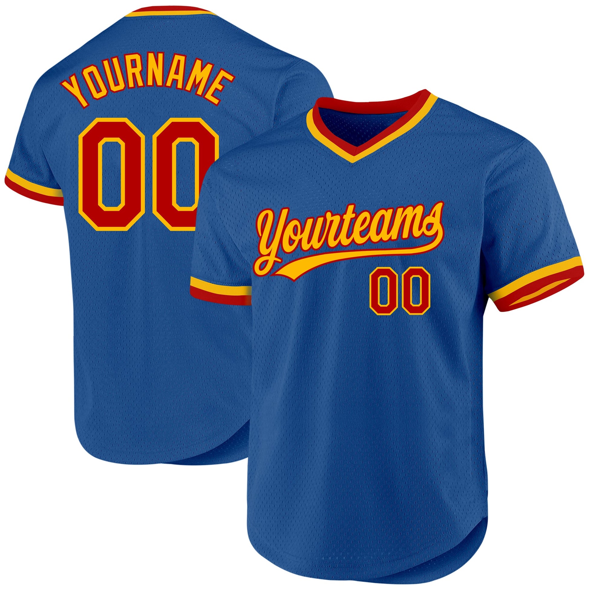Custom Blue Red-Gold Authentic Throwback Baseball Jersey - Main View