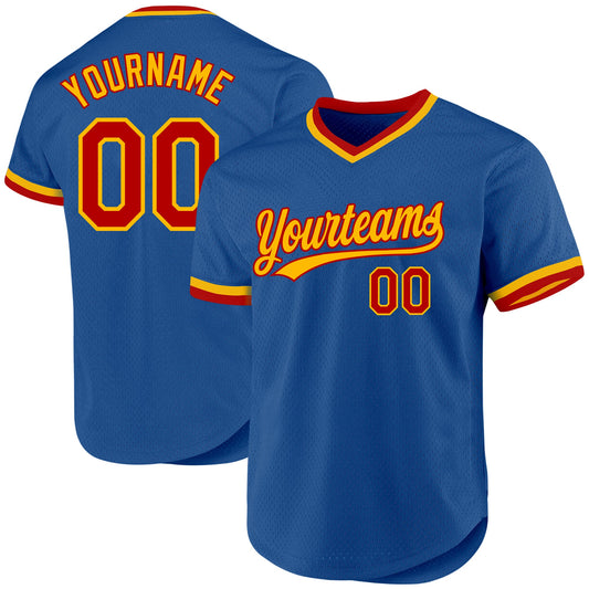 Custom Blue Red-Gold Authentic Throwback Baseball Jersey - Main View