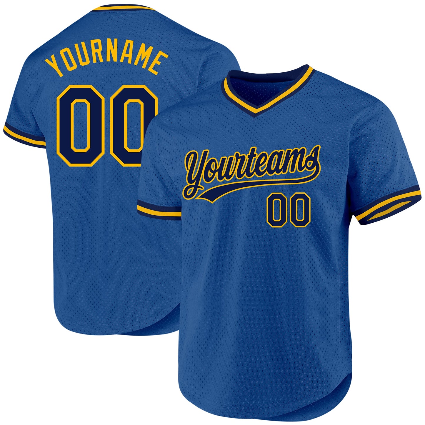 Custom Blue Navy-Gold Authentic Throwback Baseball Jersey - Main View