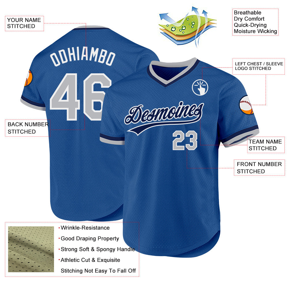 Custom Blue Gray Navy-White Authentic Throwback Baseball Jersey view 3