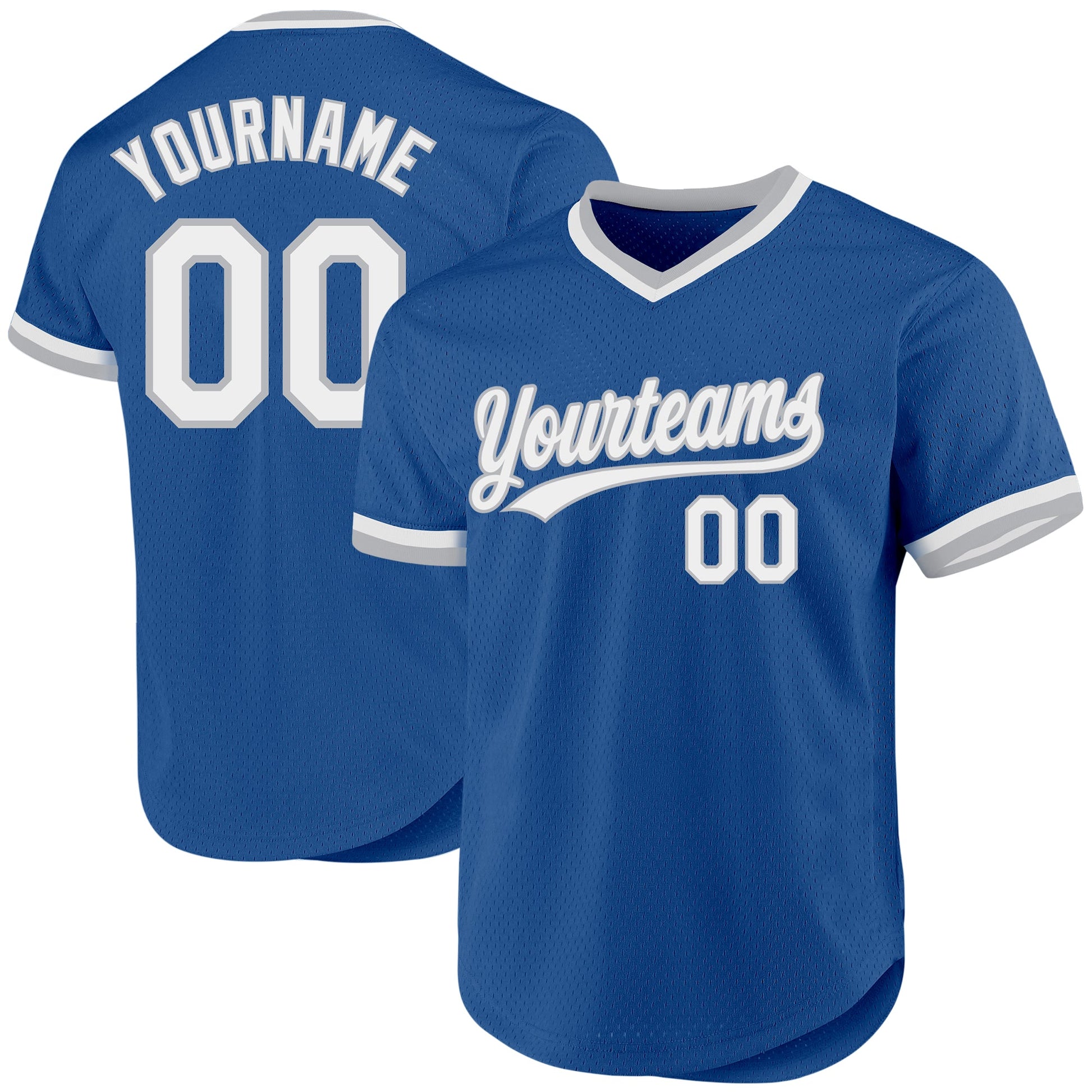 Custom Blue White-Gray Authentic Throwback Baseball Jersey - Main View