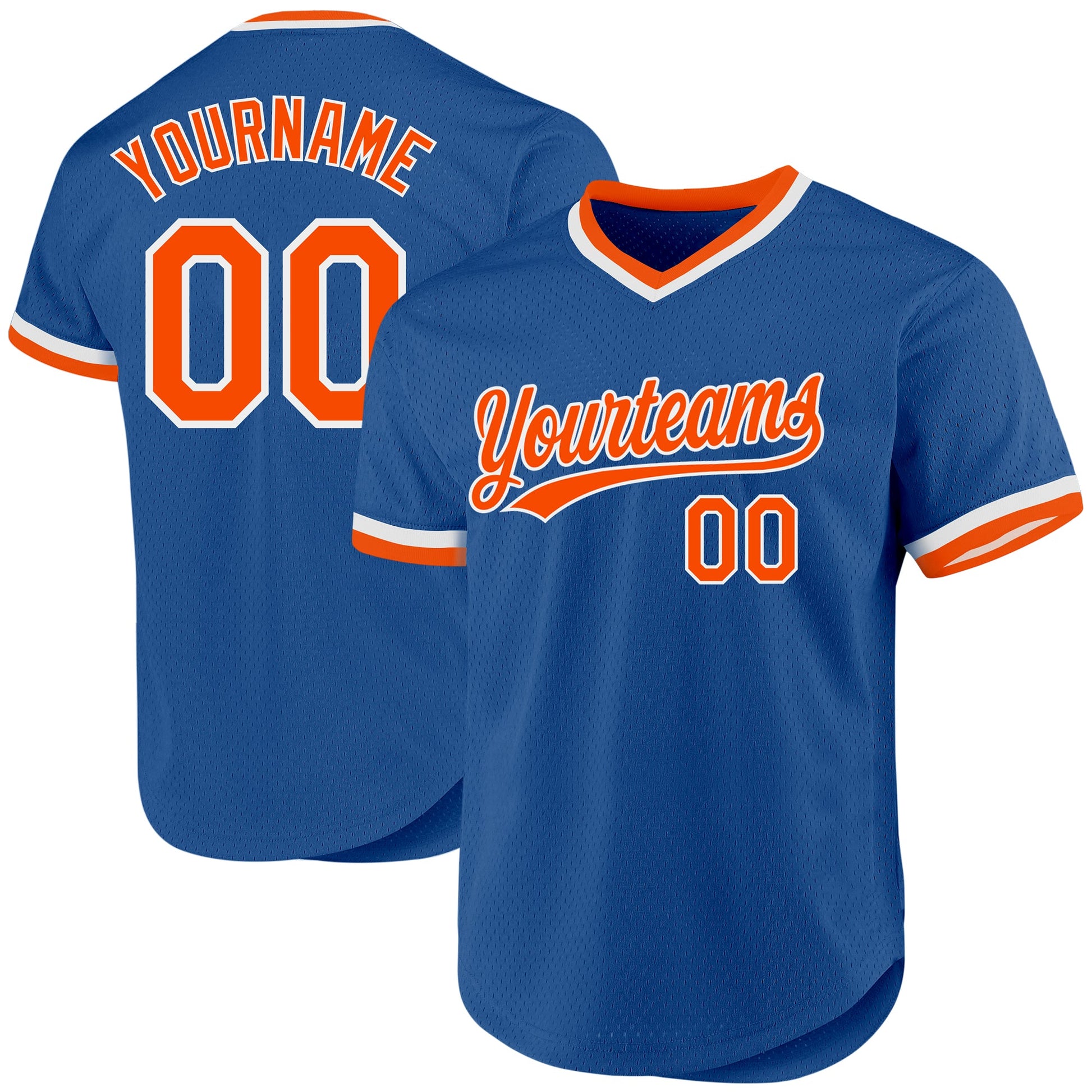 Custom Blue Orange-White Authentic Throwback Baseball Jersey - Main View