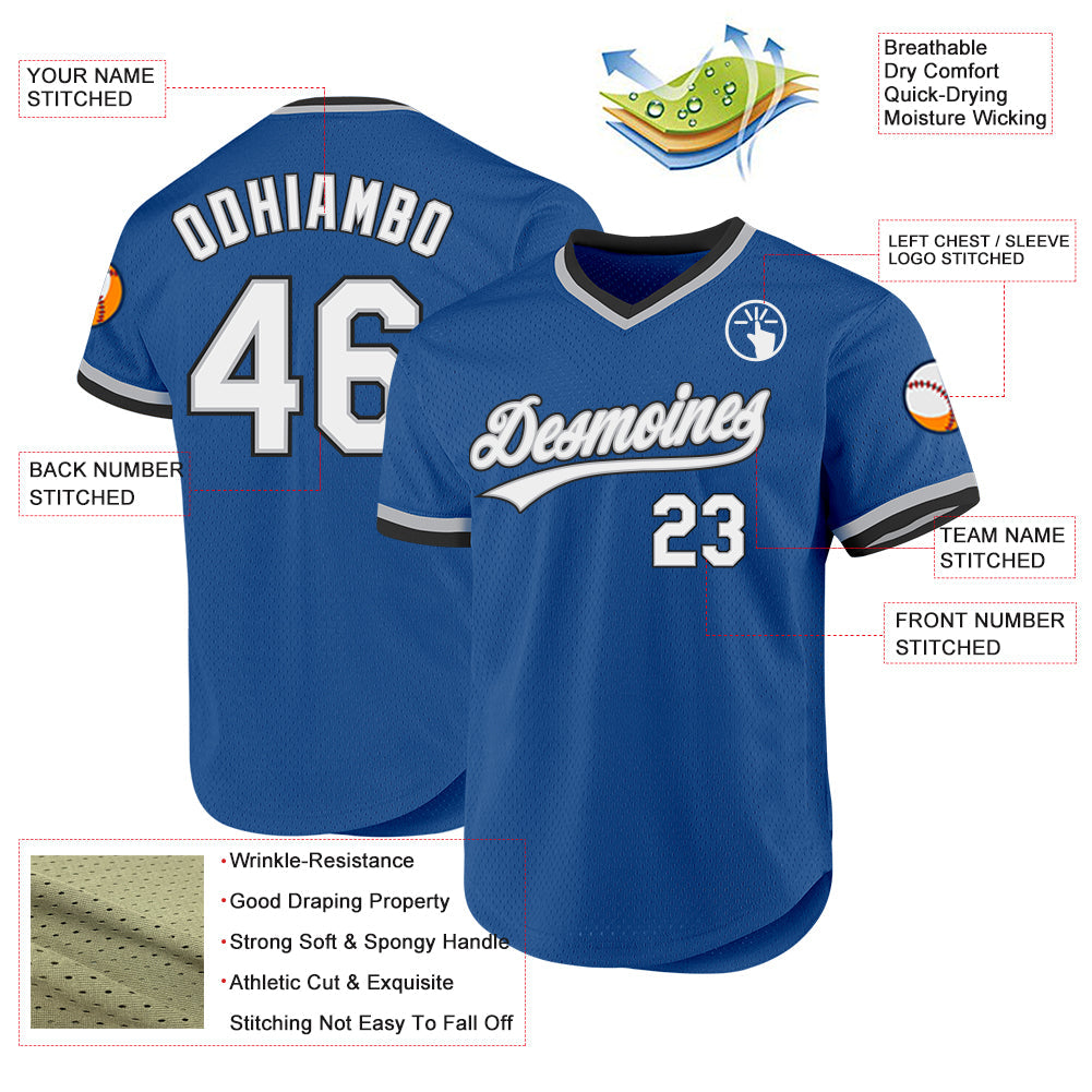 Custom Blue Gray-Black Authentic Throwback Baseball Jersey view 3