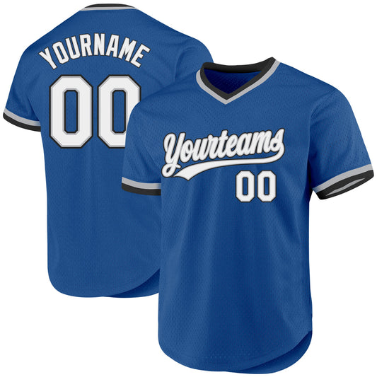 Custom Blue Gray-Black Authentic Throwback Baseball Jersey - Main View