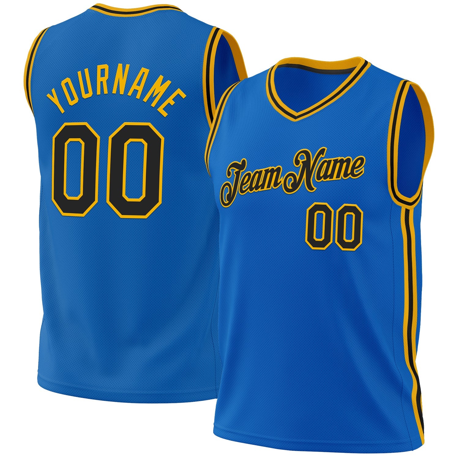 Custom Blue Black-Gold Authentic Throwback Basketball Jersey - Main View