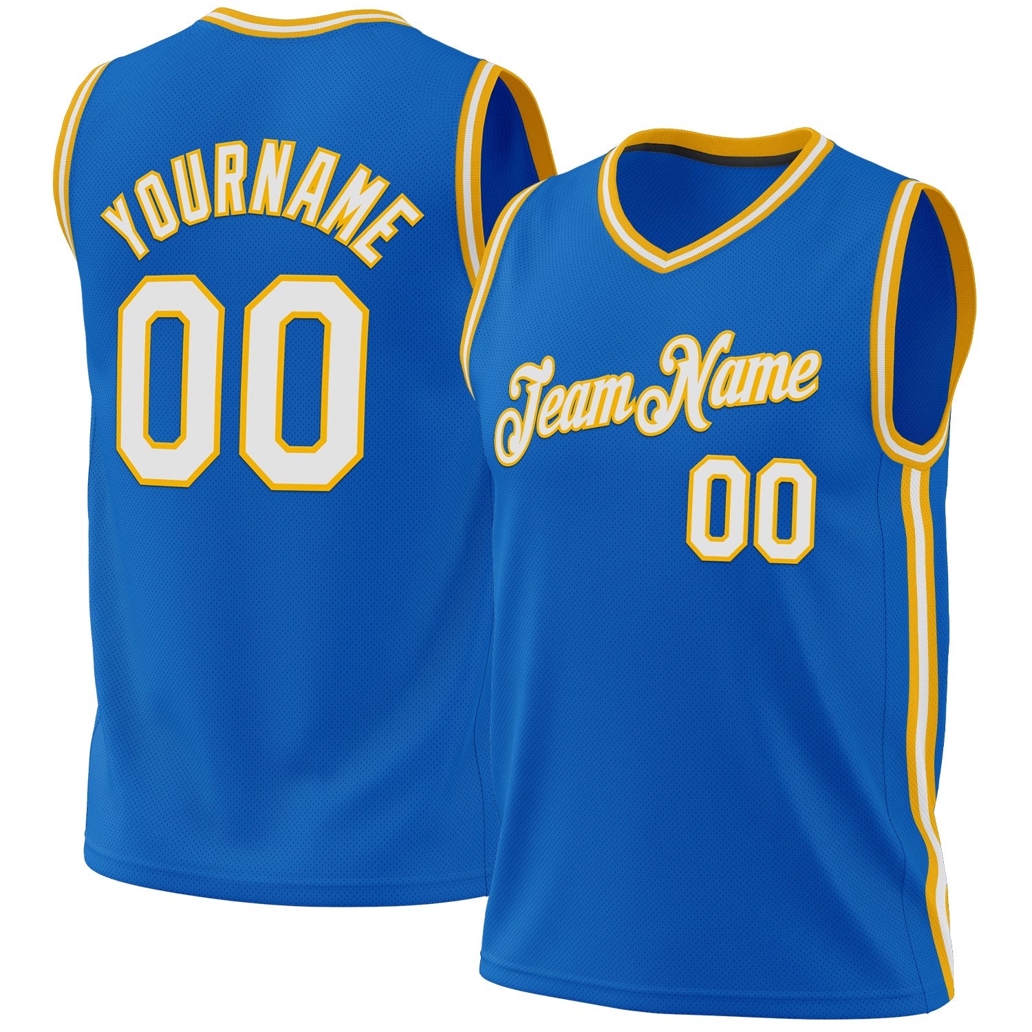 Custom Blue White-Gold Authentic Throwback Basketball Jersey - Main View