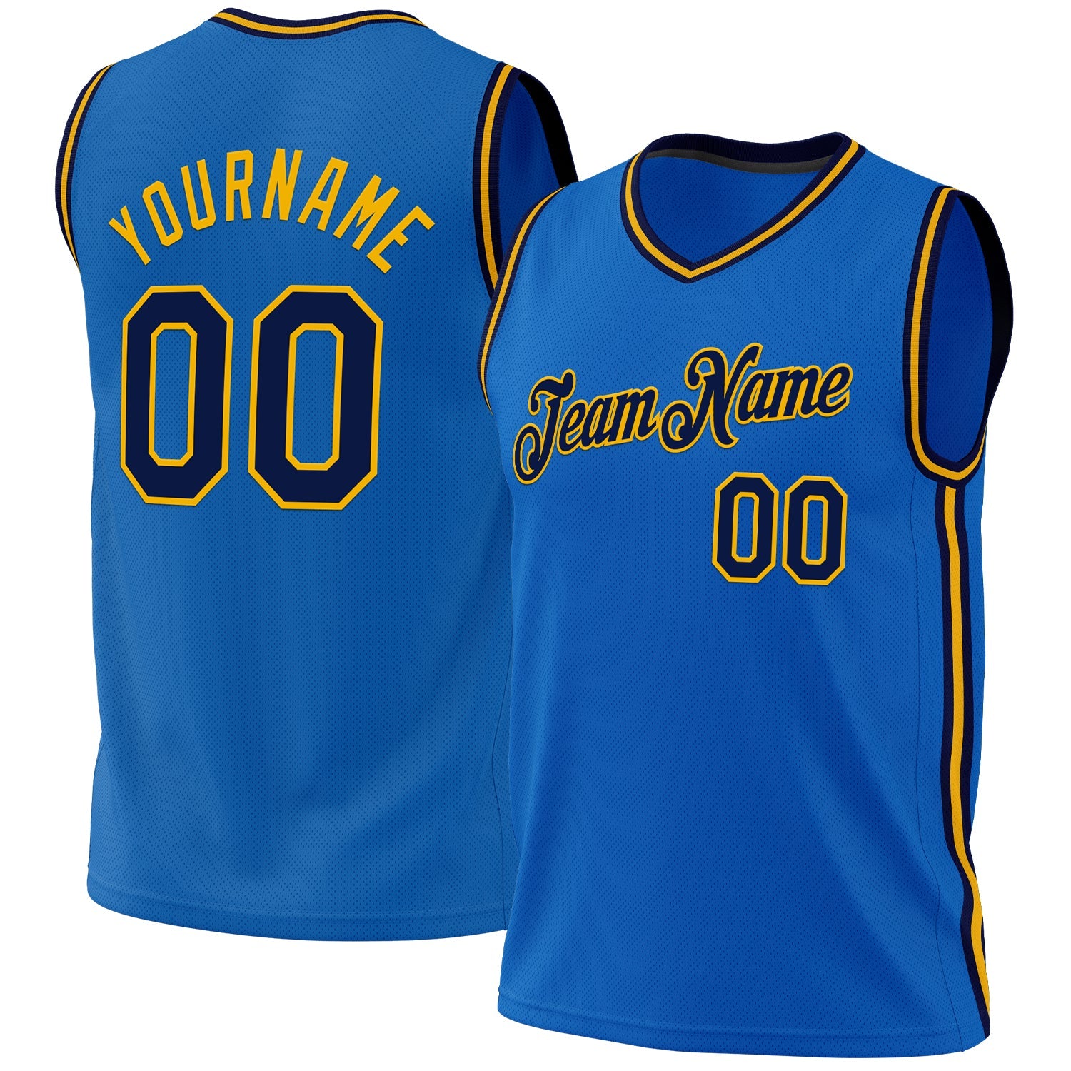 Custom Blue Navy-Gold Authentic Throwback Basketball Jersey - Main View