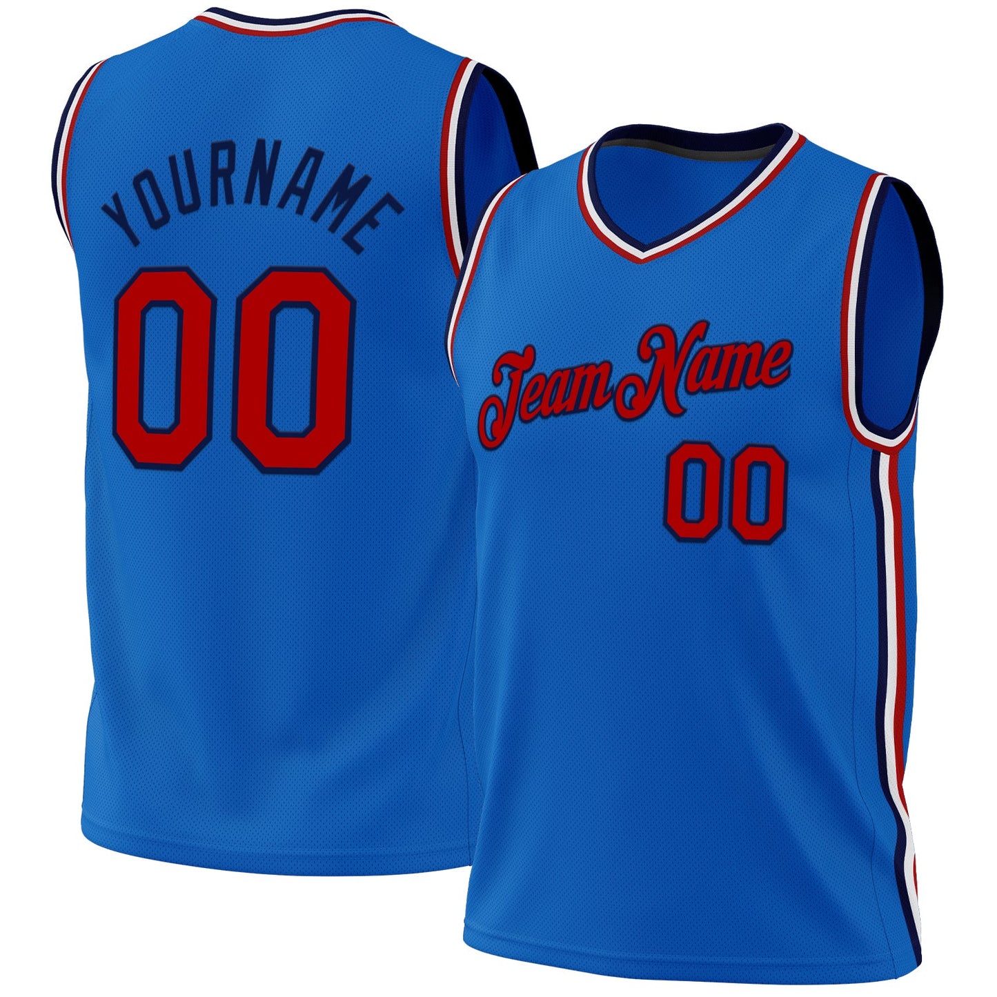 Custom Blue Red-Navy Authentic Throwback Basketball Jersey - Main View