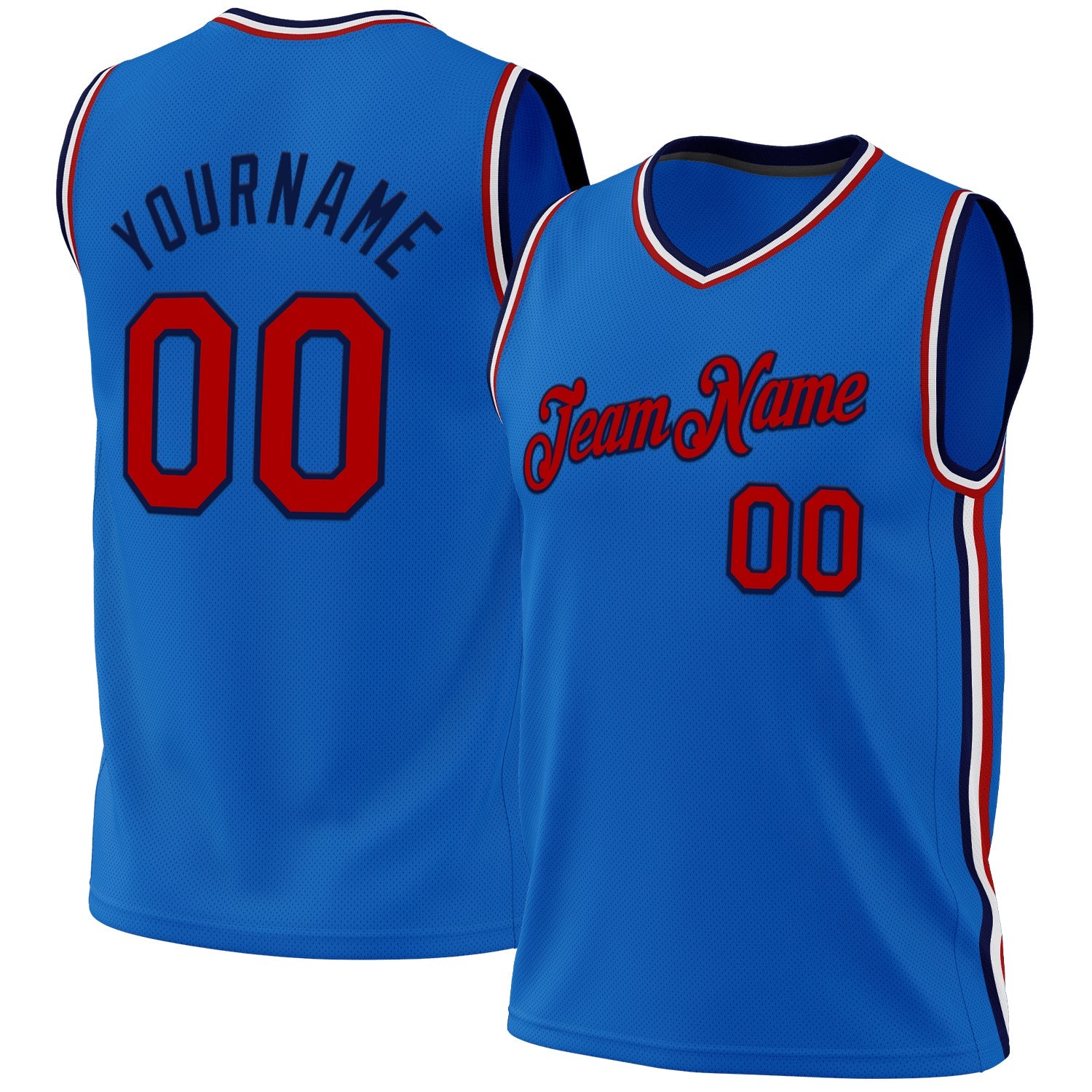 Custom Blue Red-Navy Authentic Throwback Basketball Jersey - Main View