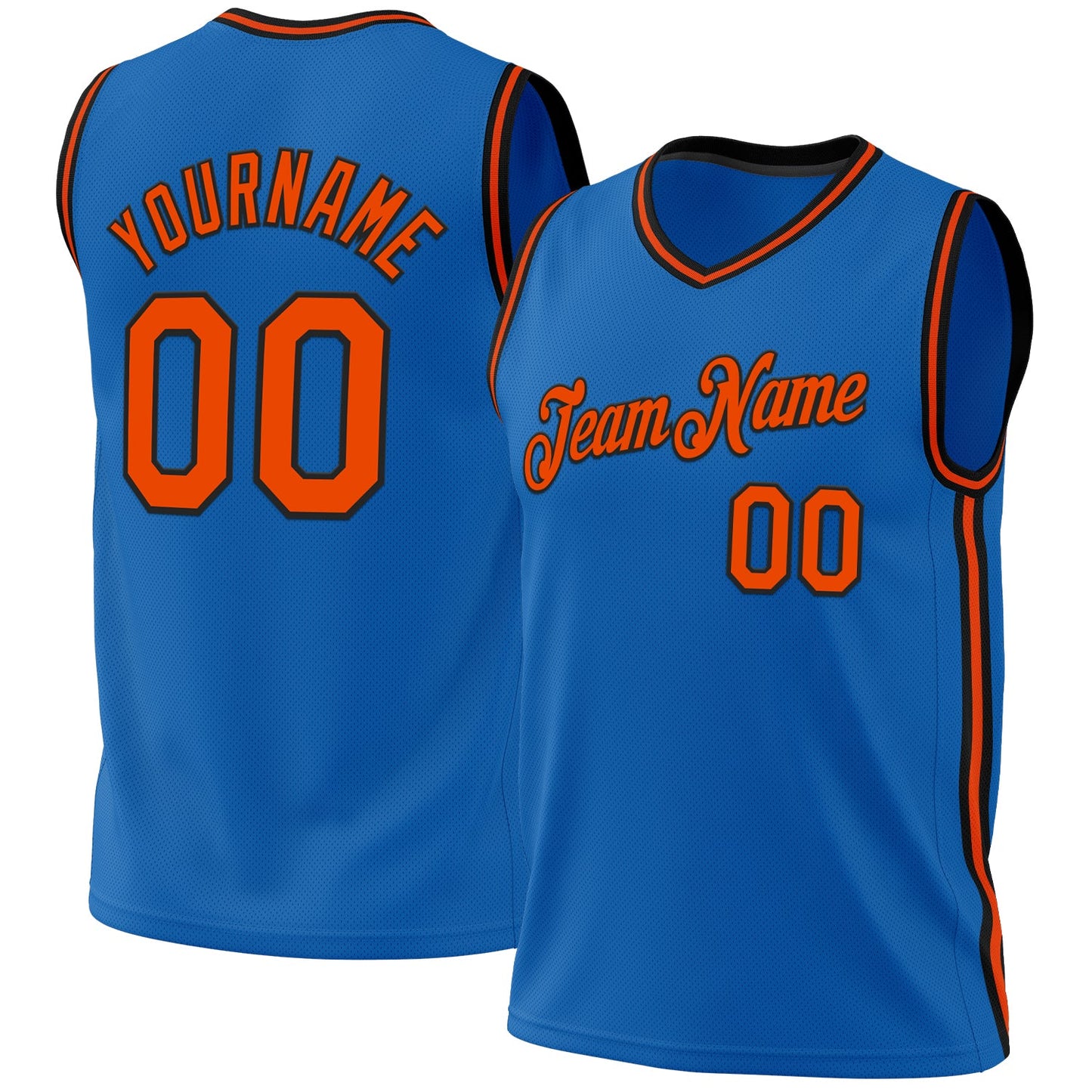 Custom Blue Orange-Black Authentic Throwback Basketball Jersey - Main View