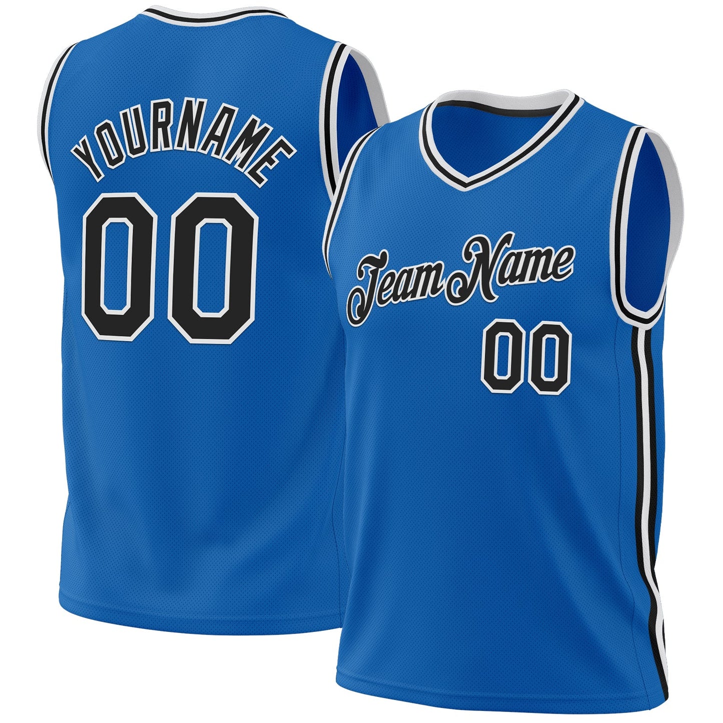 Custom Blue Black-White Authentic Throwback Basketball Jersey - Main View
