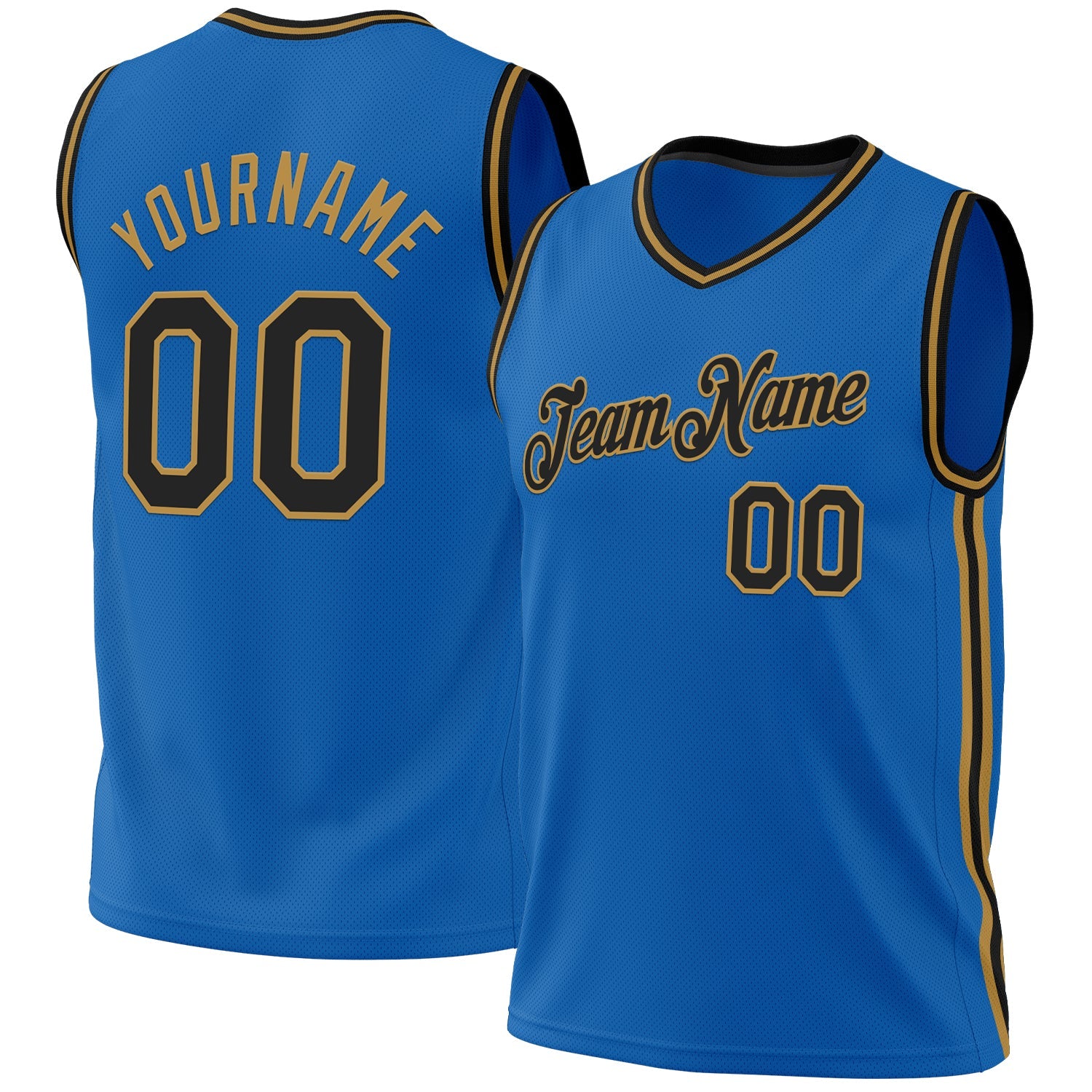 Custom Blue Black-Old Gold Authentic Throwback Basketball Jersey - Main View