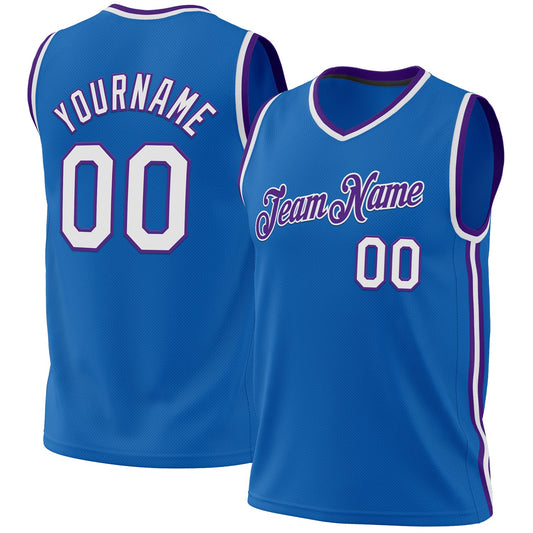 Custom Blue White-Purple Authentic Throwback Basketball Jersey - Main View