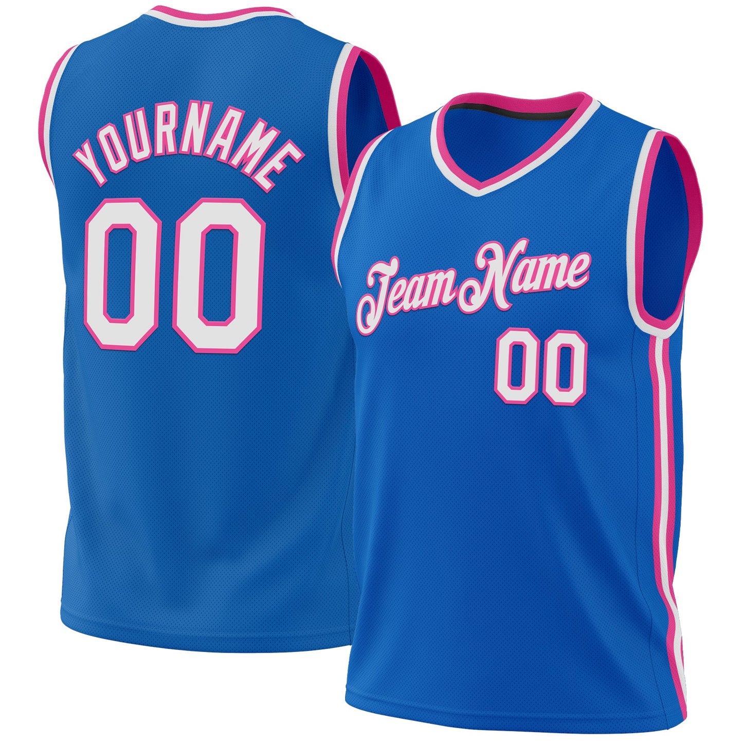 Custom Blue White-Pink Authentic Throwback Basketball Jersey - Main View