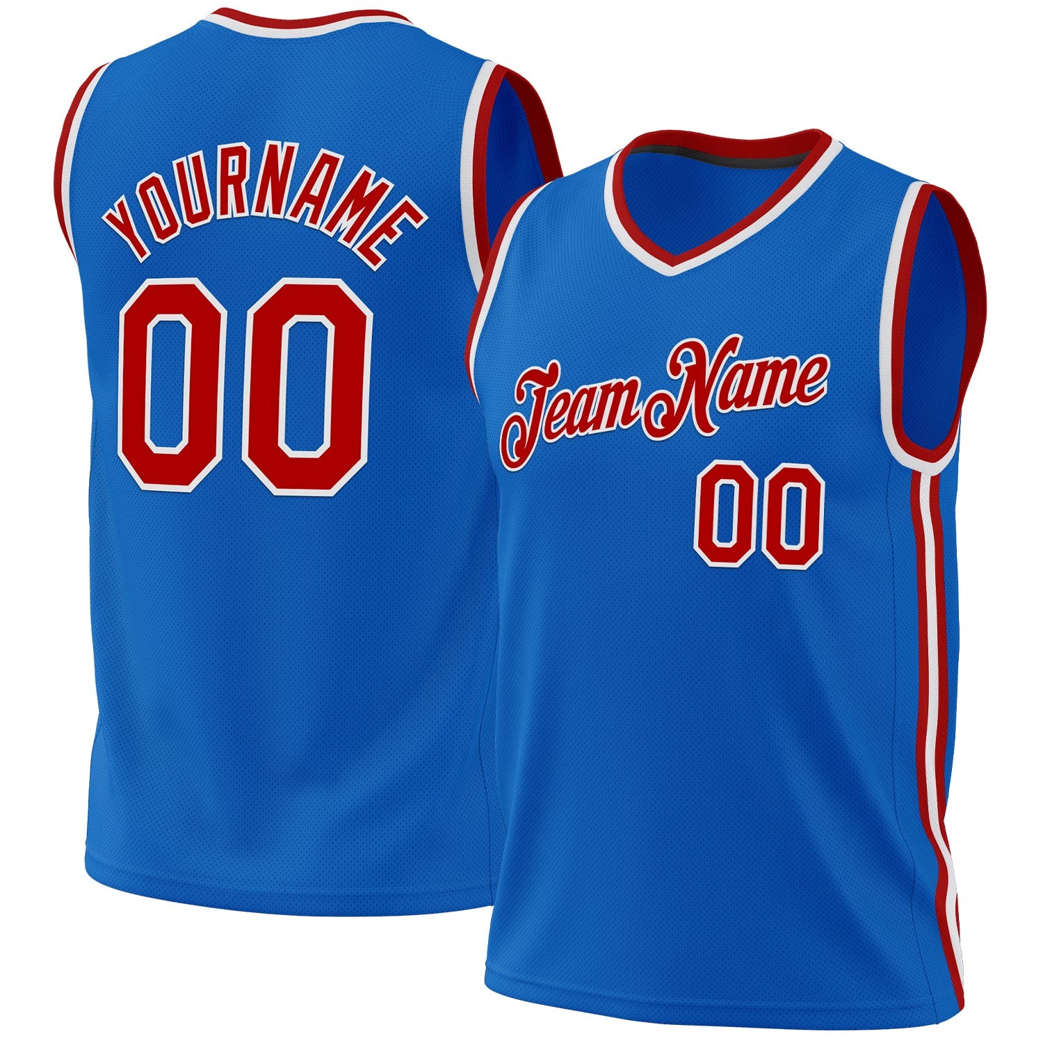 Custom Blue Red-White Authentic Throwback Basketball Jersey - Main View