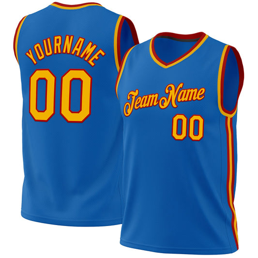 Custom Blue Gold-Red Authentic Throwback Basketball Jersey - Main View