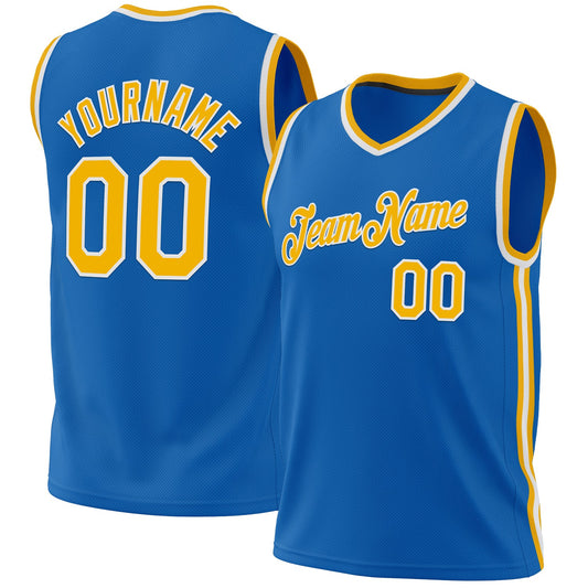 Custom Blue Gold-White Authentic Throwback Basketball Jersey - Main View