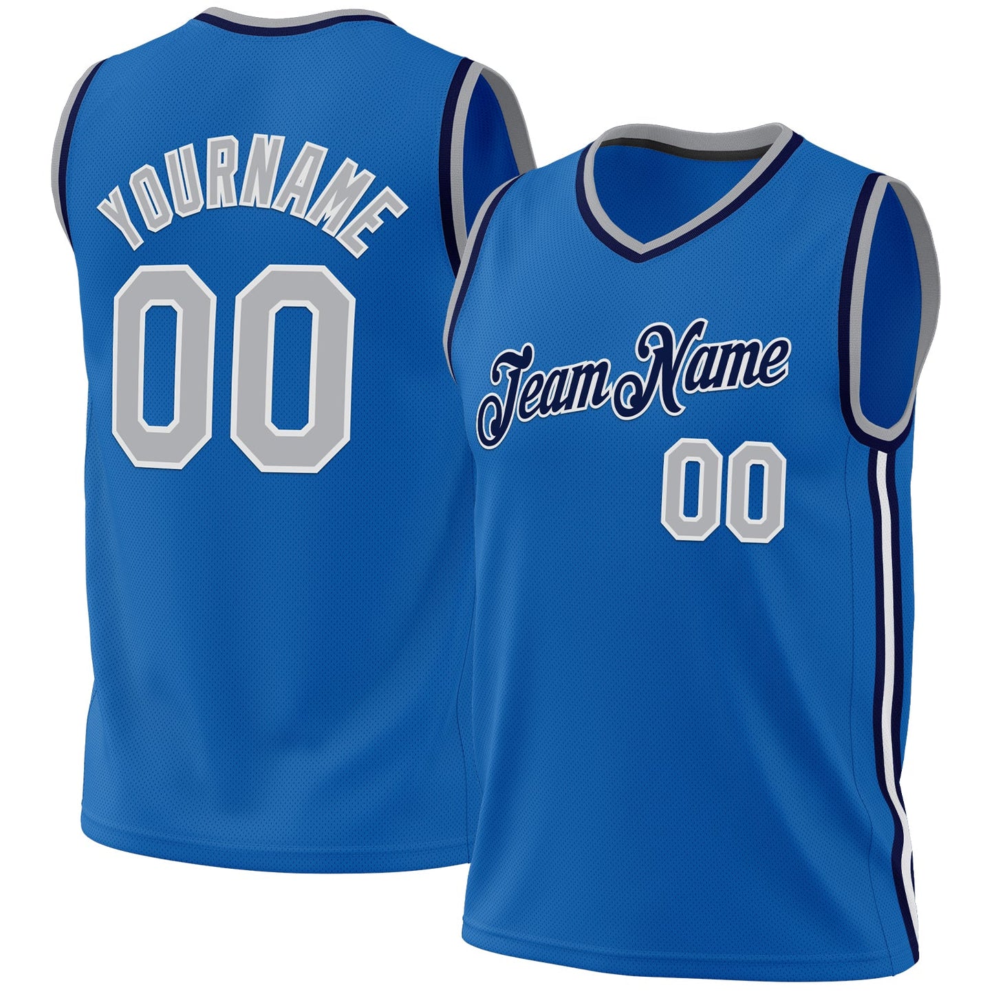Custom Blue Gray-Navy Authentic Throwback Basketball Jersey - Main View