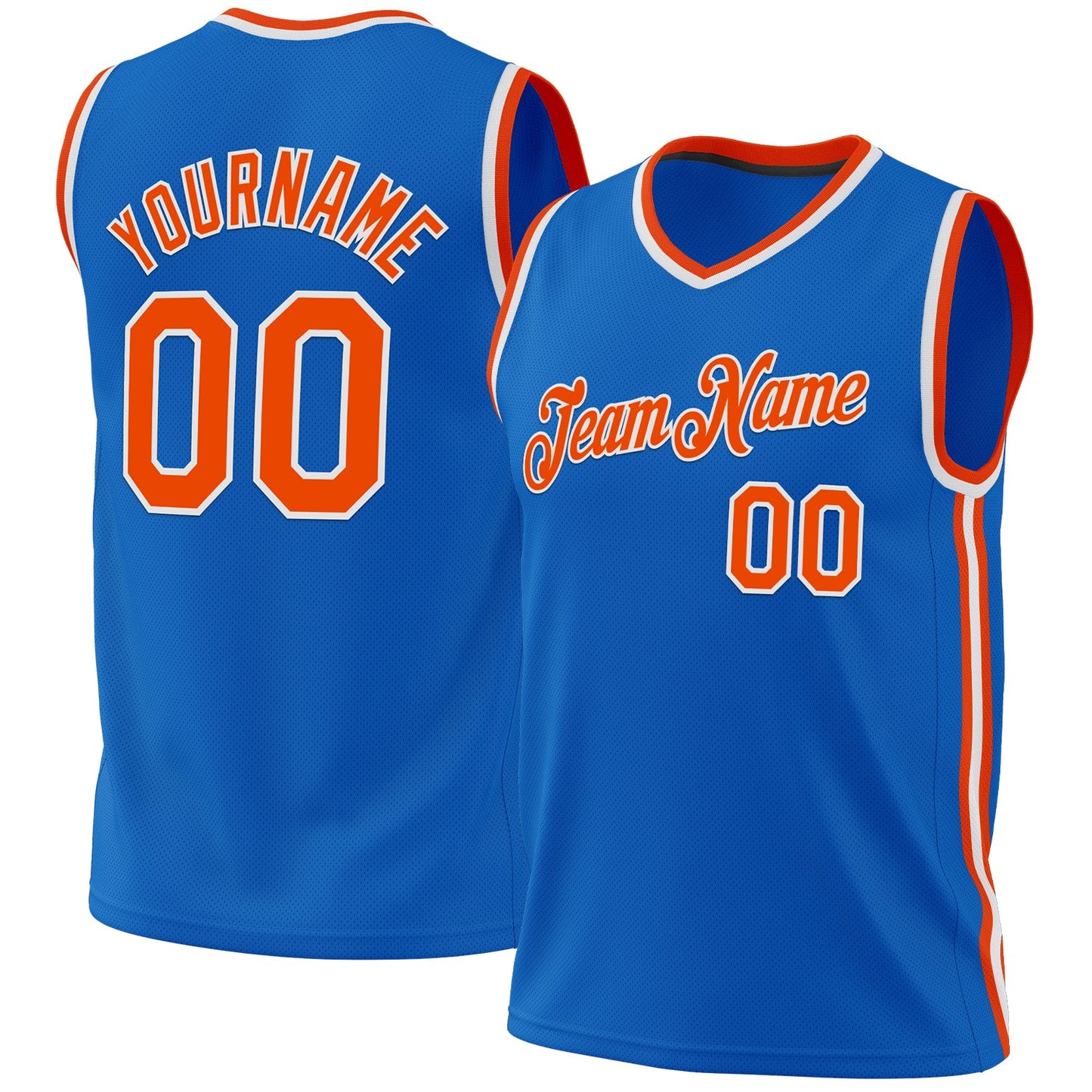 Custom Blue Orange-White Authentic Throwback Basketball Jersey - Main View