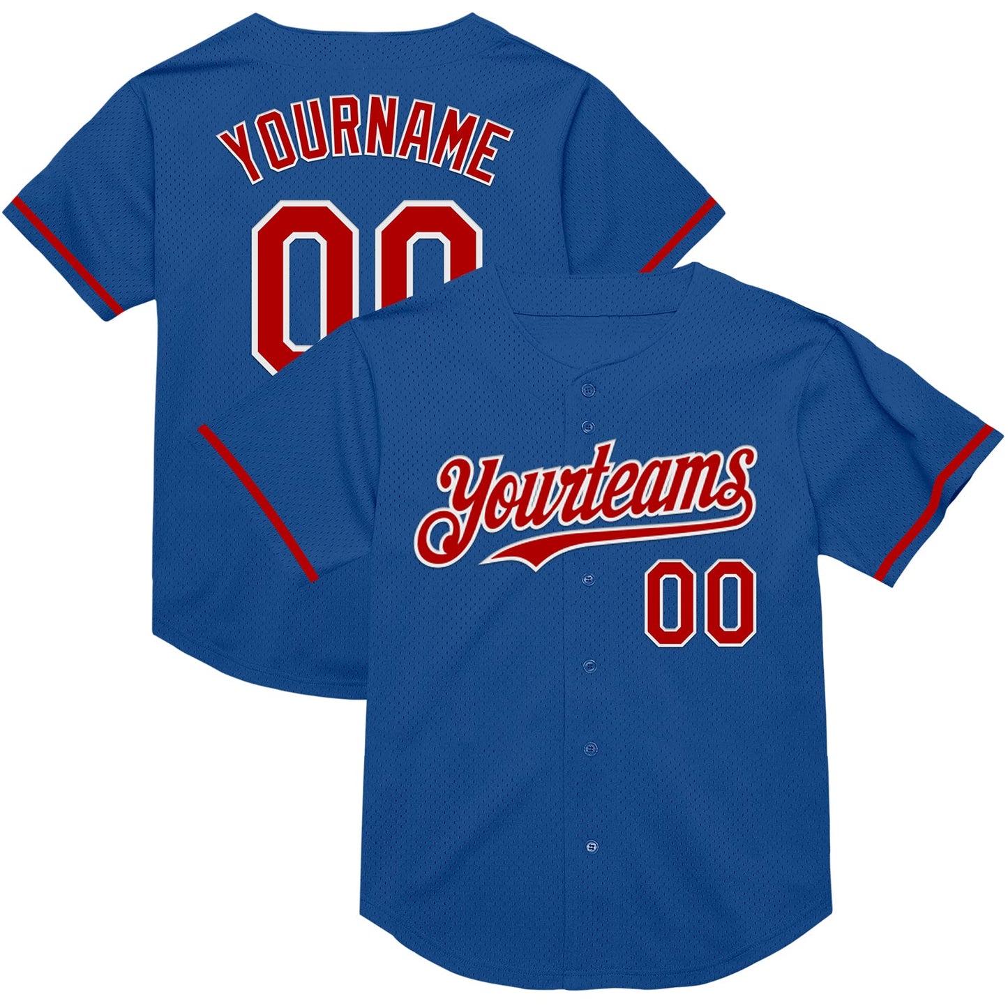 Custom Blue Red-White Mesh Authentic Throwback Baseball Jersey - Main View