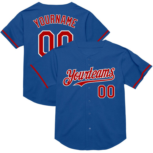 Custom Blue Red-White Mesh Authentic Throwback Baseball Jersey - Main View