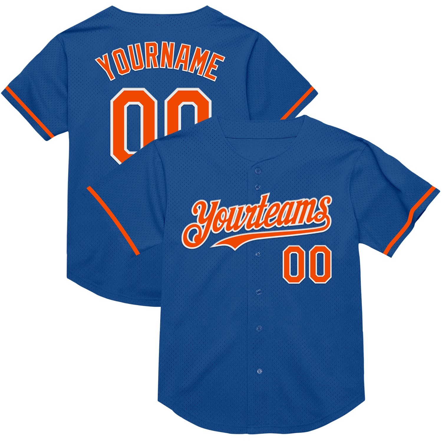 Custom Blue Orange-White Mesh Authentic Throwback Baseball Jersey - Main View