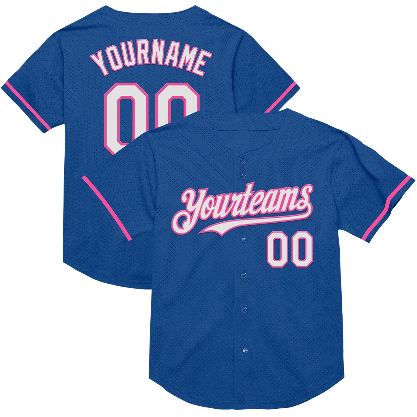 Custom Blue White-Pink Mesh Authentic Throwback Baseball Jersey - Main View
