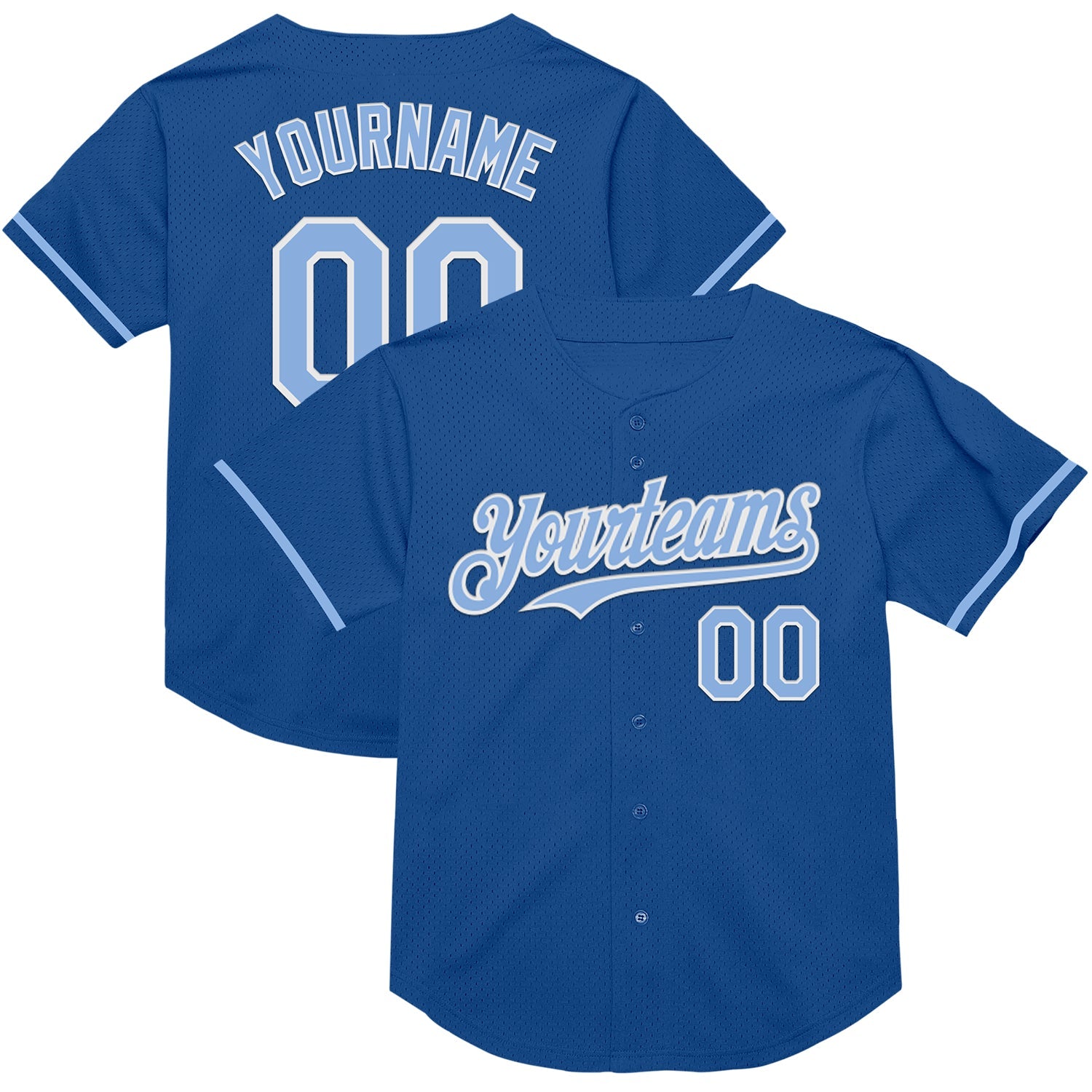 Custom Blue Light Blue-White Mesh Authentic Throwback Baseball Jersey - Main View