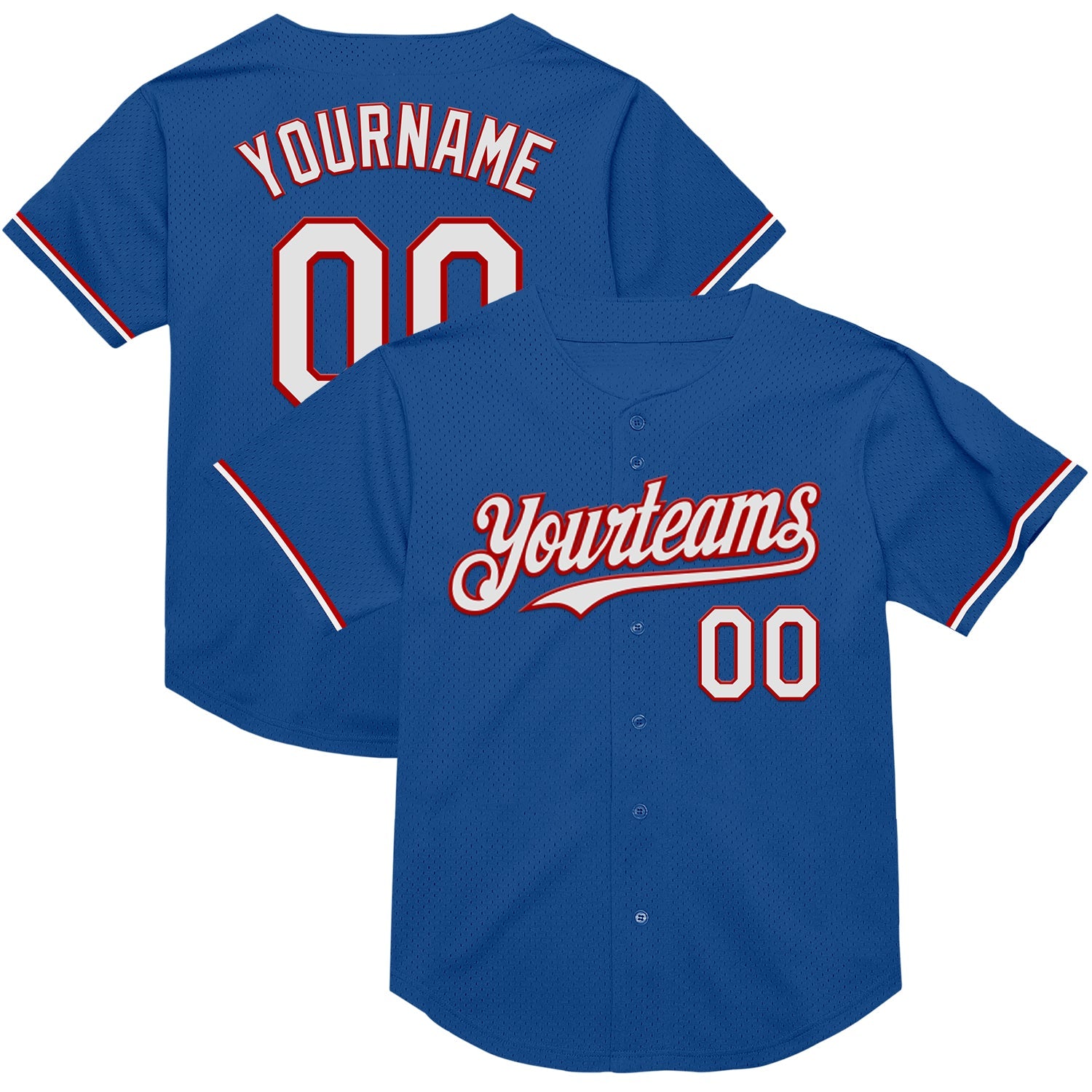 Custom Blue White-Red Mesh Authentic Throwback Baseball Jersey - Main View
