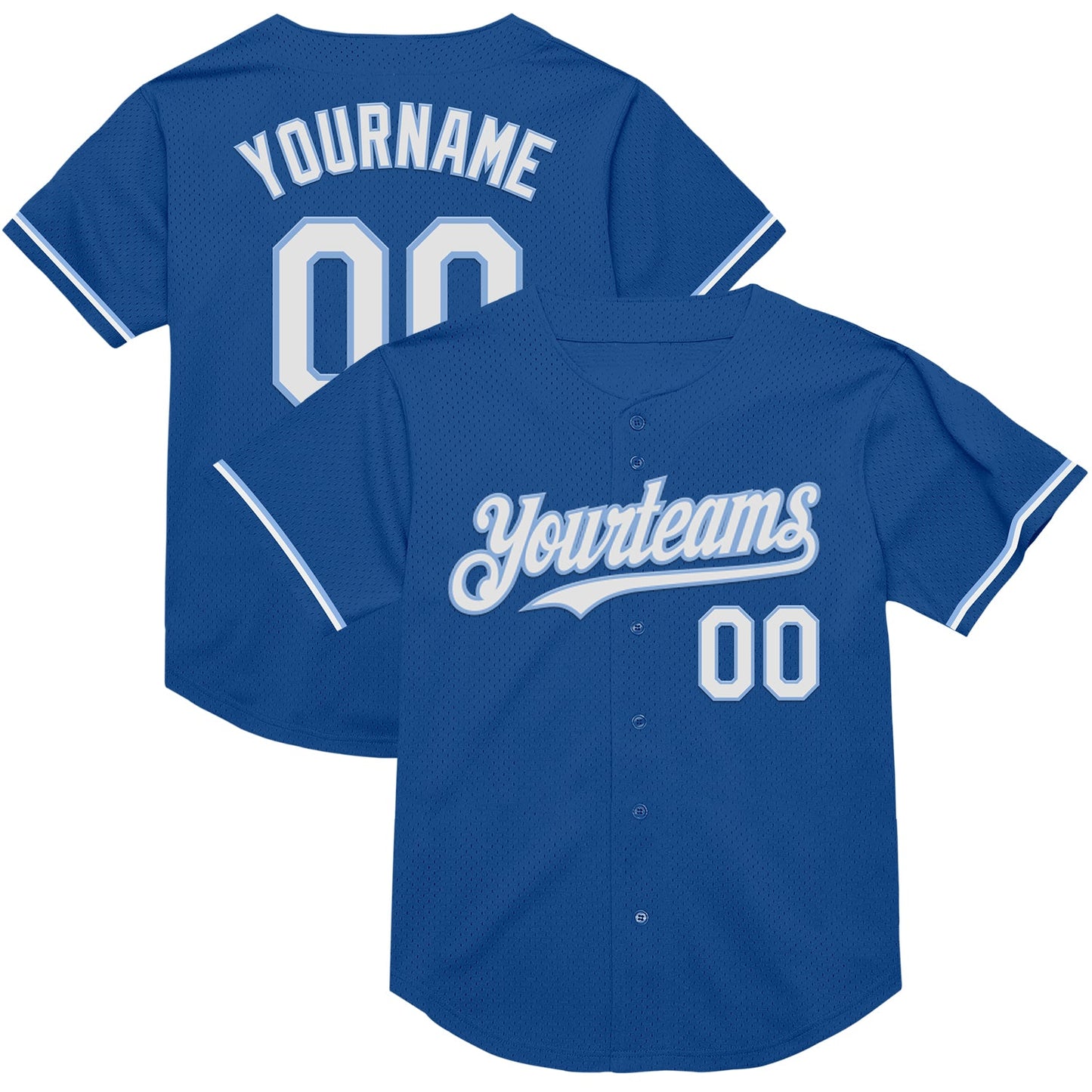 Custom Blue White-Light Blue Mesh Authentic Throwback Baseball Jersey - Main View