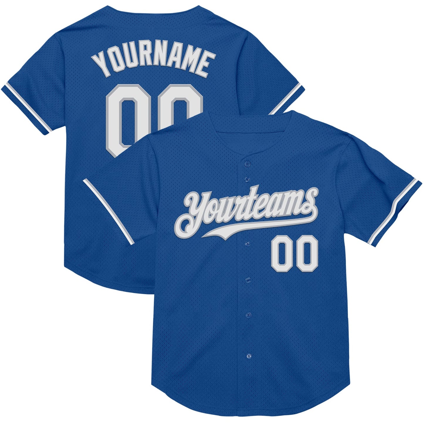 Custom Blue White-Gray Mesh Authentic Throwback Baseball Jersey - Main View